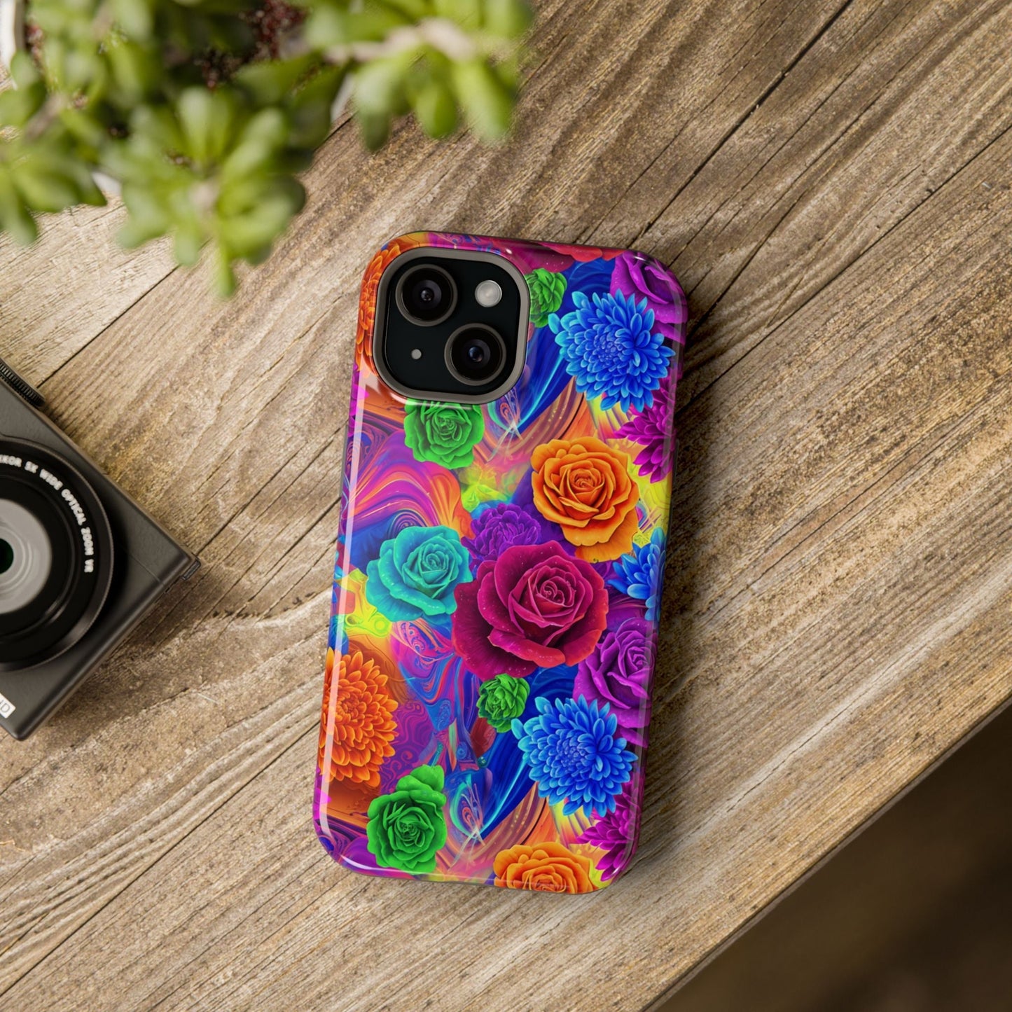 iPhone Tough Case with vibrant seamless floral pattern and dual-layer shock protection