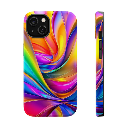 Deconstructed Rainbow Wave vibrant iPhone tough case with durable dual-layer protection and MagSafe compatibility