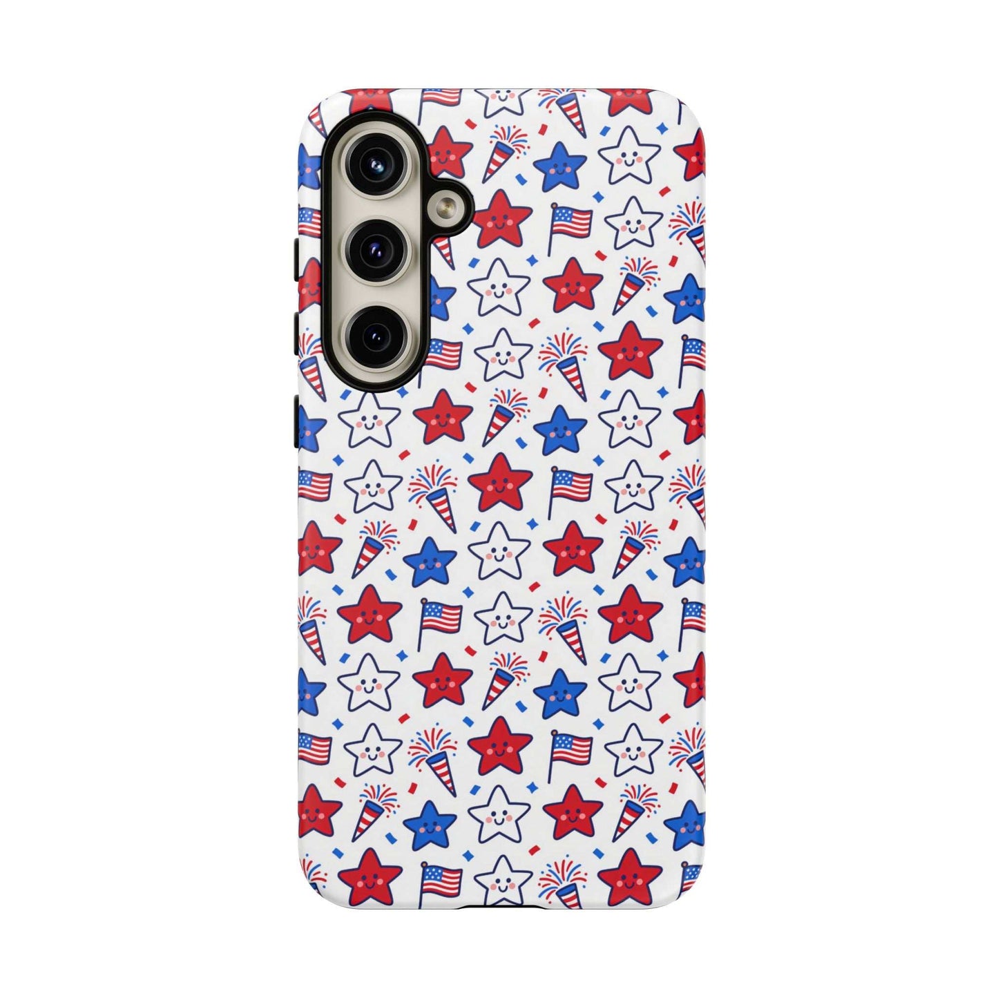Kawaii 4th of July  Samsung Case – Cute Patriotic Phone Case, Fireworks Design, Shockproof Protective Cover