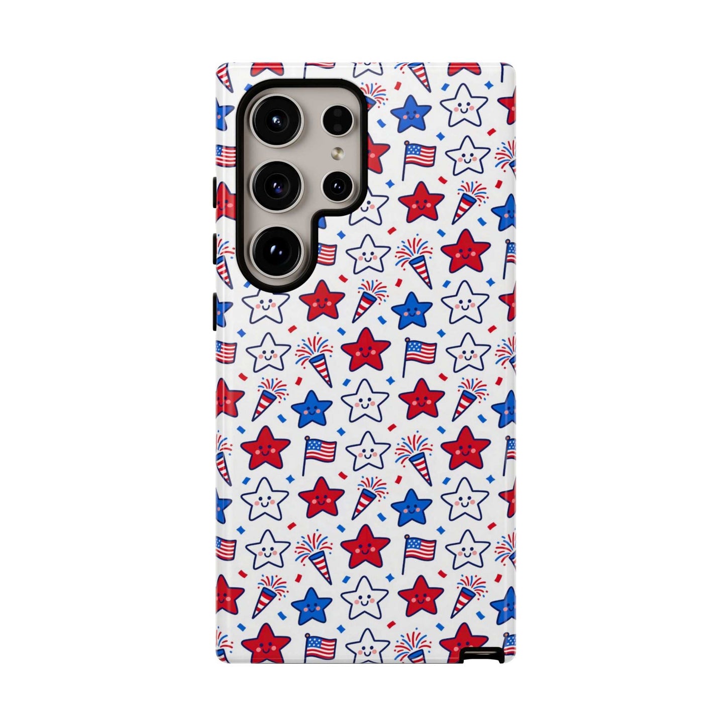 Kawaii 4th of July  Samsung Case – Cute Patriotic Phone Case, Fireworks Design, Shockproof Protective Cover