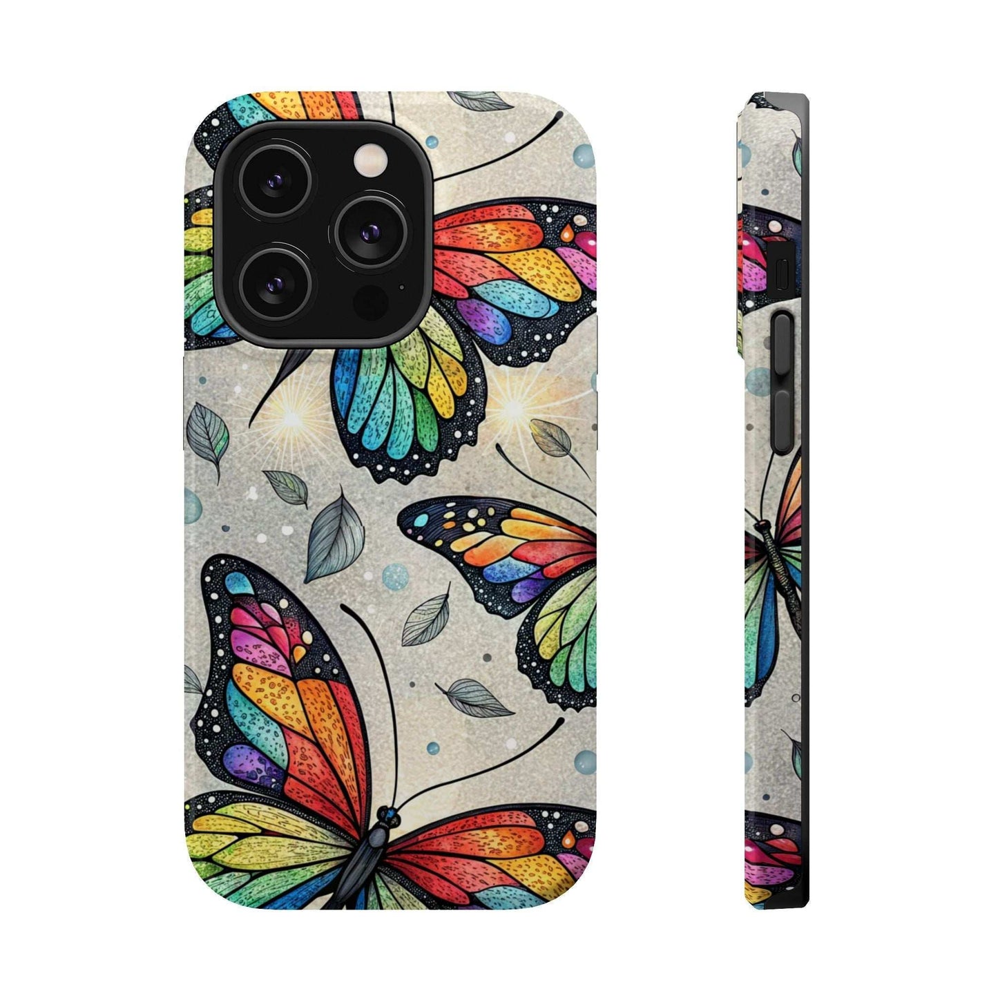 Vibrant Rainbow Butterfly iPhone case with colorful butterfly design and durable dual-layer protection