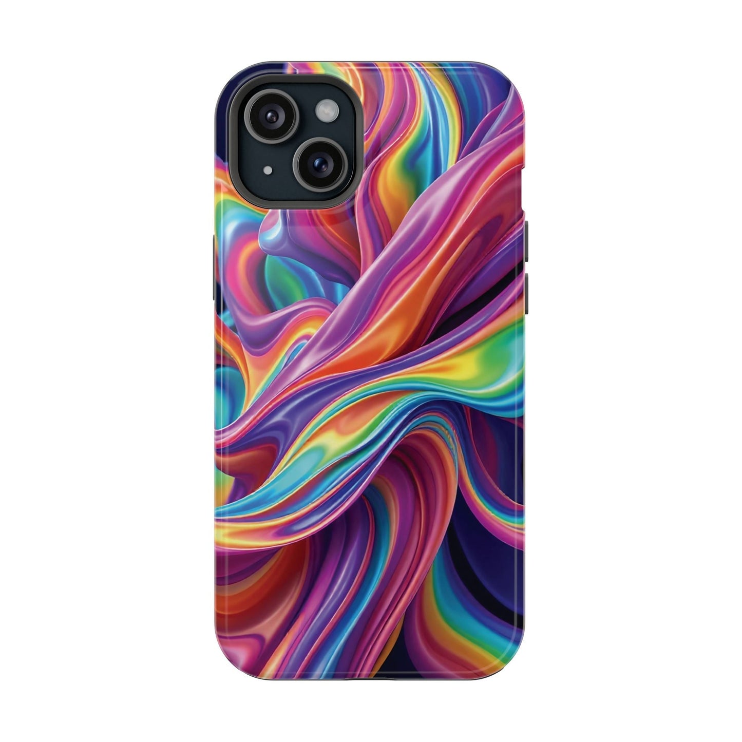 iPhone tough case with vibrant wrapping rainbow design and durable dual-layer protection