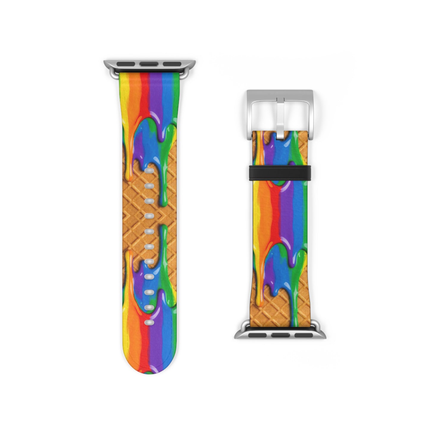 Waffle Rainbow Drip Apple Watch Band Colorful Faux Leather Strap