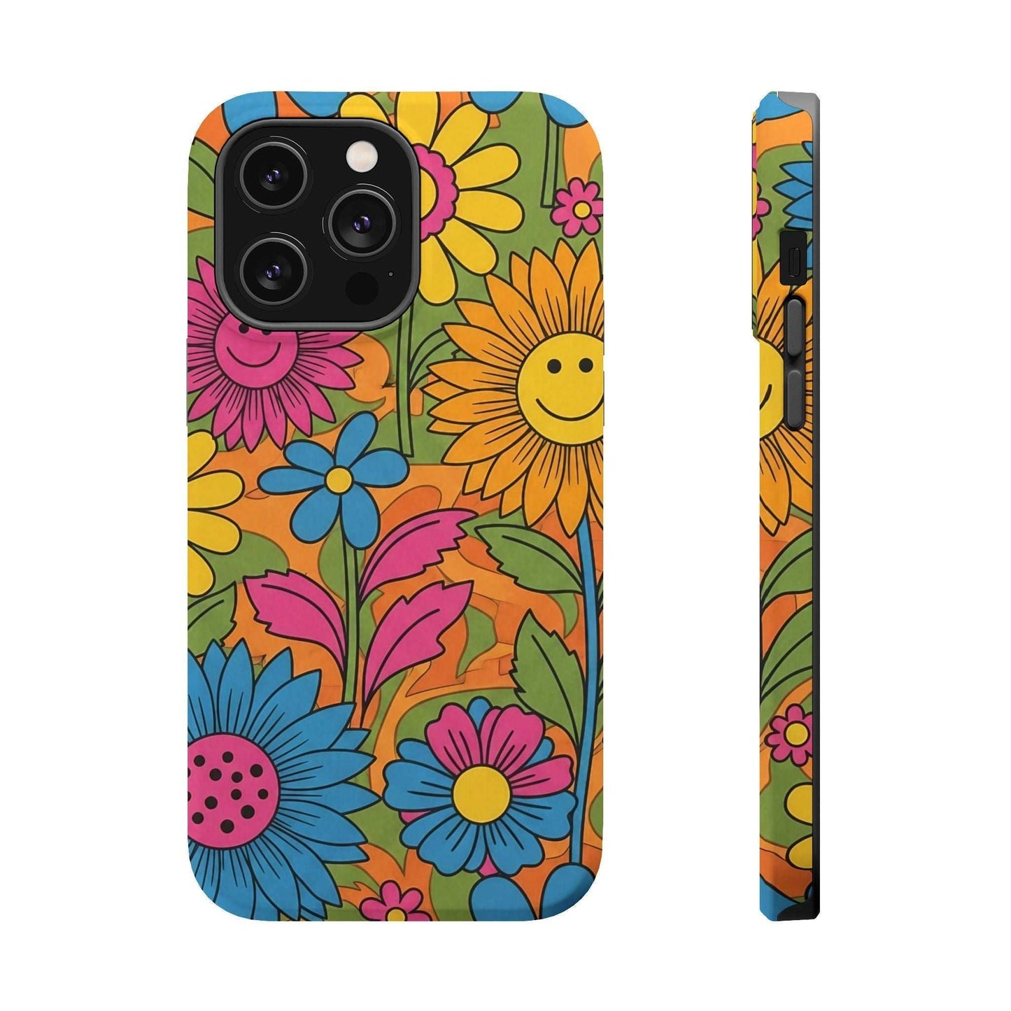 Flower Power iPhone Tough Case with vibrant floral design and durable polycarbonate construction
