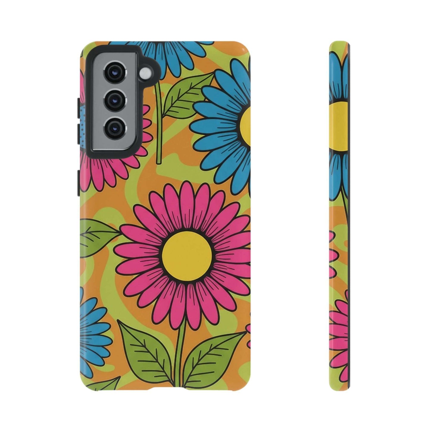 Samsung Tough Case with colorful floral design, durable impact-resistant shell and shock-absorbing silicone liner, glossy finish phone protection.