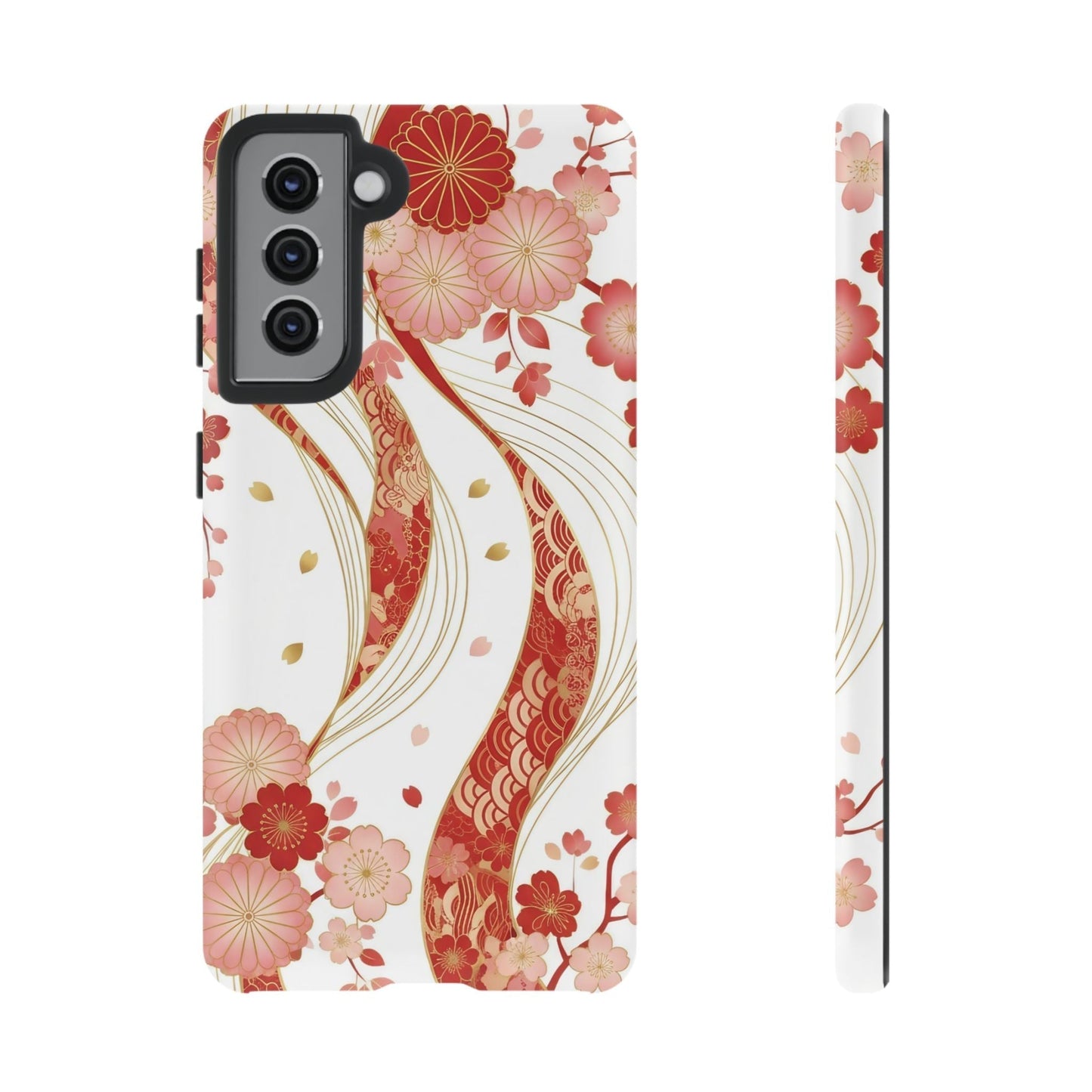 Red Golden Flower Phone Case with elegant red and gold floral design for Samsung phone protection