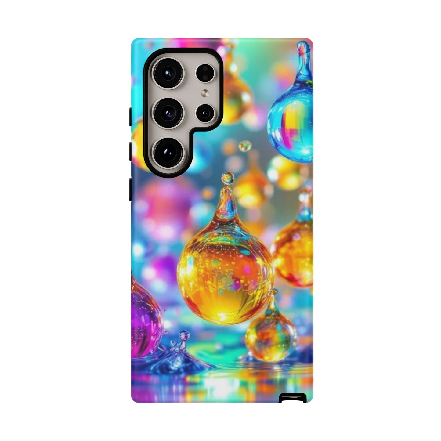 Samsung phone case with colorful golden raindrop 3D design and durable shockproof protection