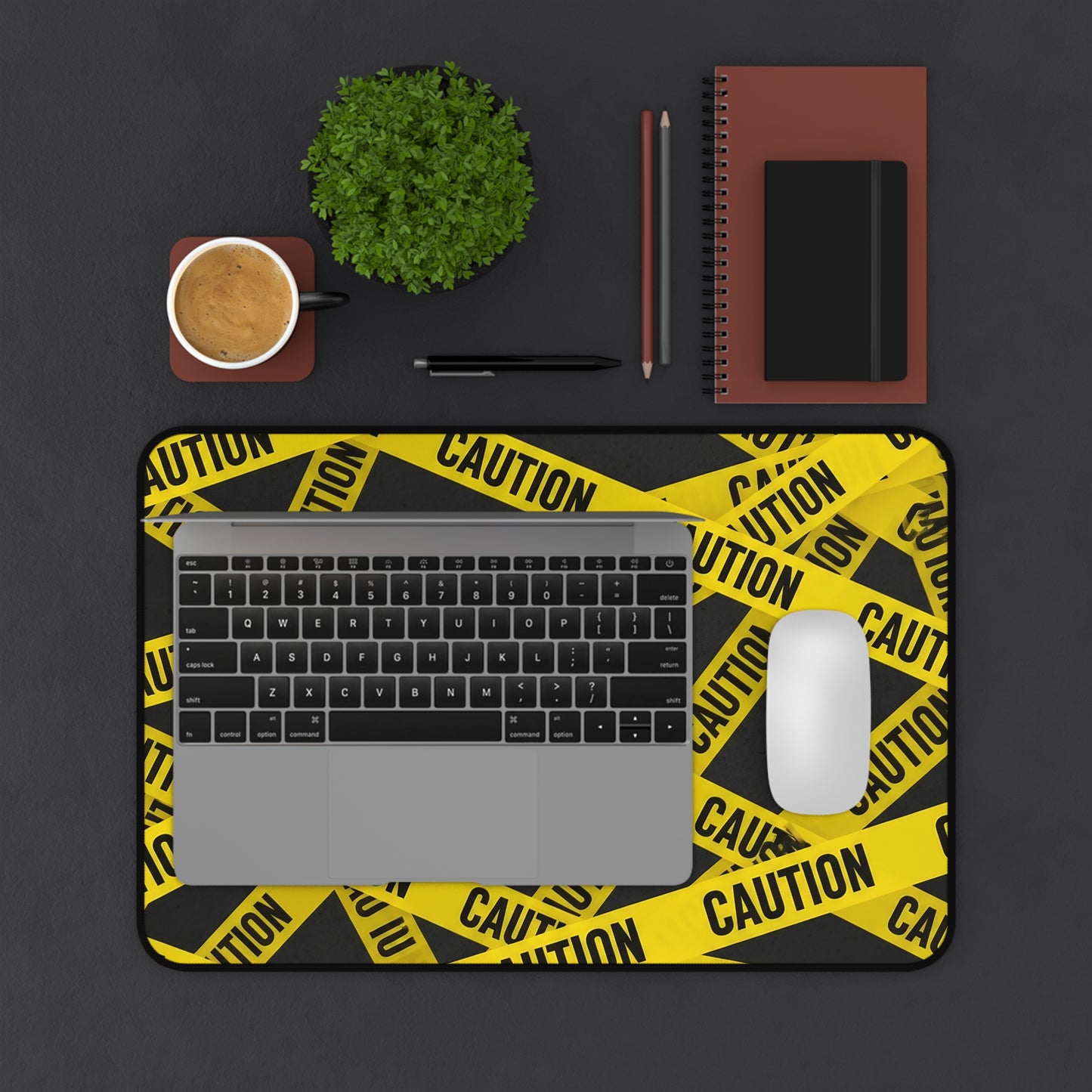 Desk Mat - Caution Tape Office Desk Accessory, Work from Home Gift, Modern Desk Pad