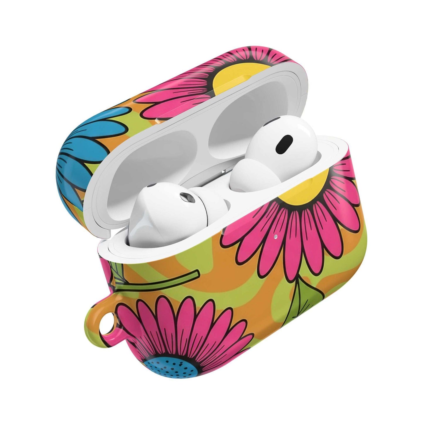 Love Child AirPod Case colorful floral protective cover with carabiner and Qi-compatible charging slot