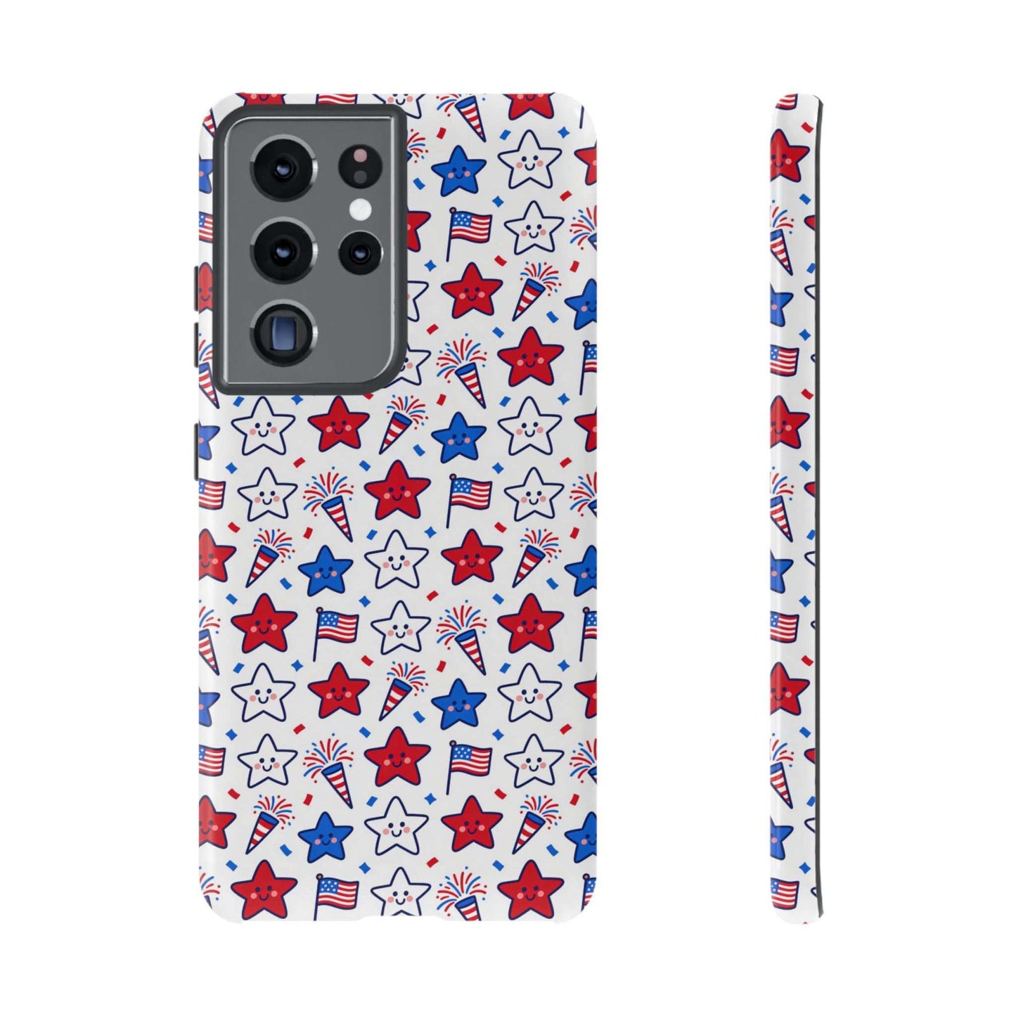 Kawaii 4th of July  Samsung Case – Cute Patriotic Phone Case, Fireworks Design, Shockproof Protective Cover