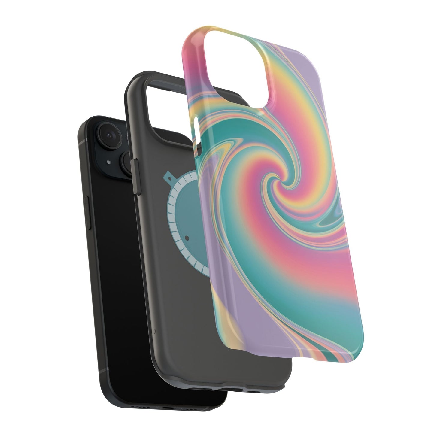 Vibrant cotton candy swirl pastel iPhone tough protective case with MagSafe compatibility