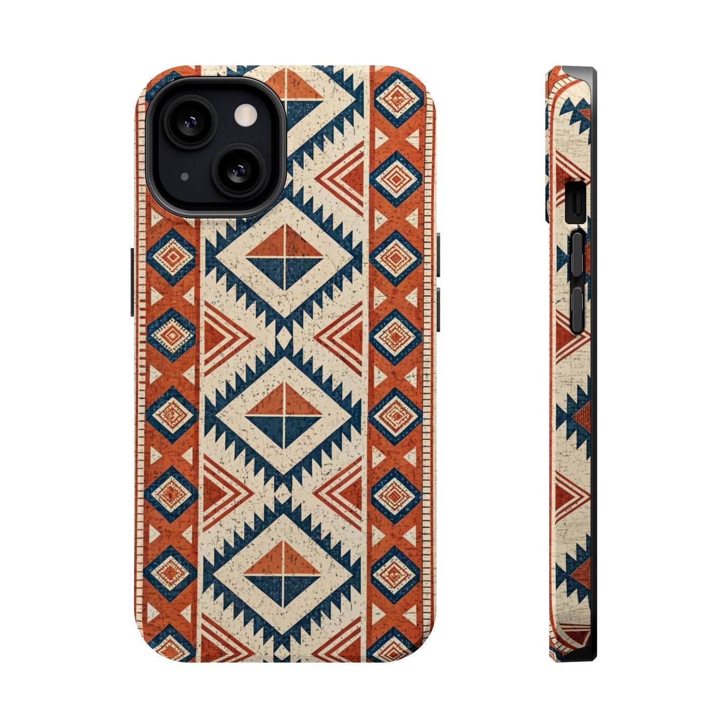 iPhone case with durable tribal inspired pattern, magnetic tough protection, and dual-layer design