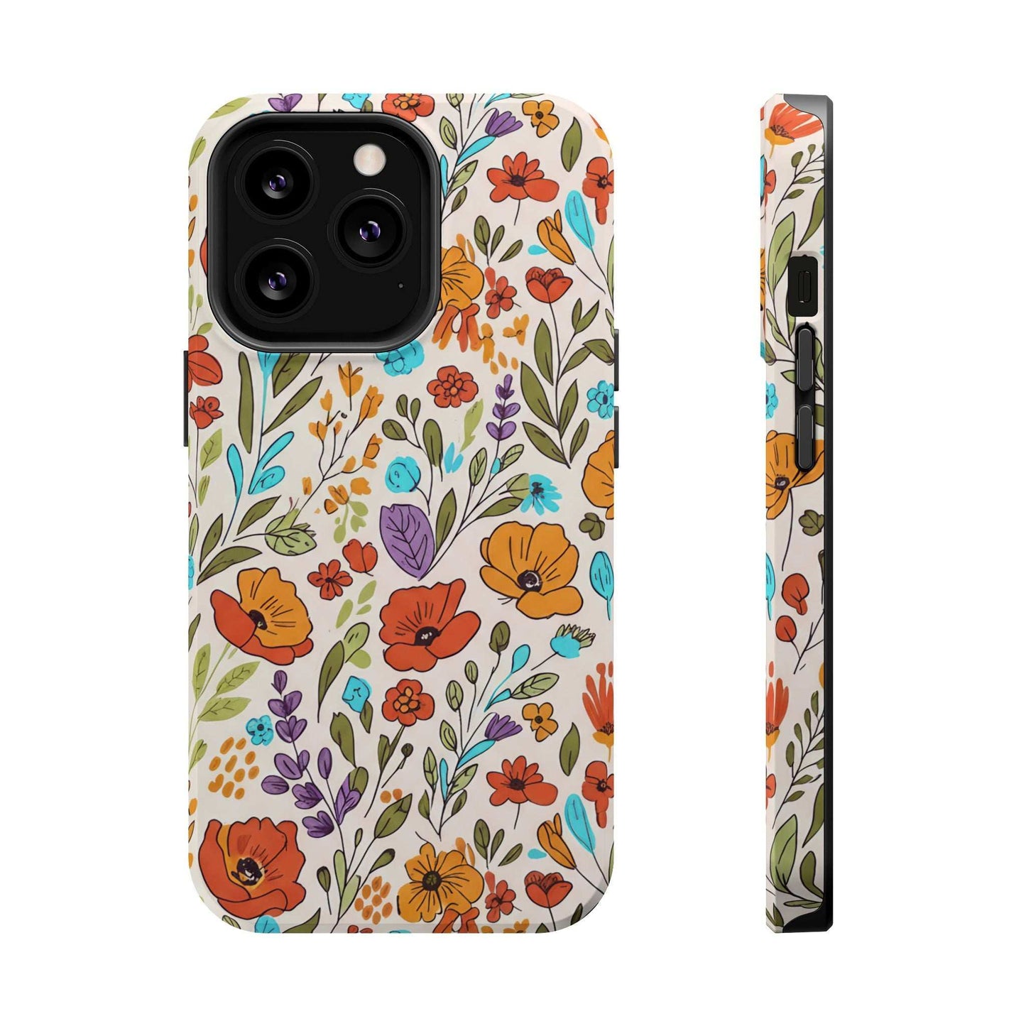 Floral Drawing iPhone Case — Magnetic Impact-Resistant Phone Cover