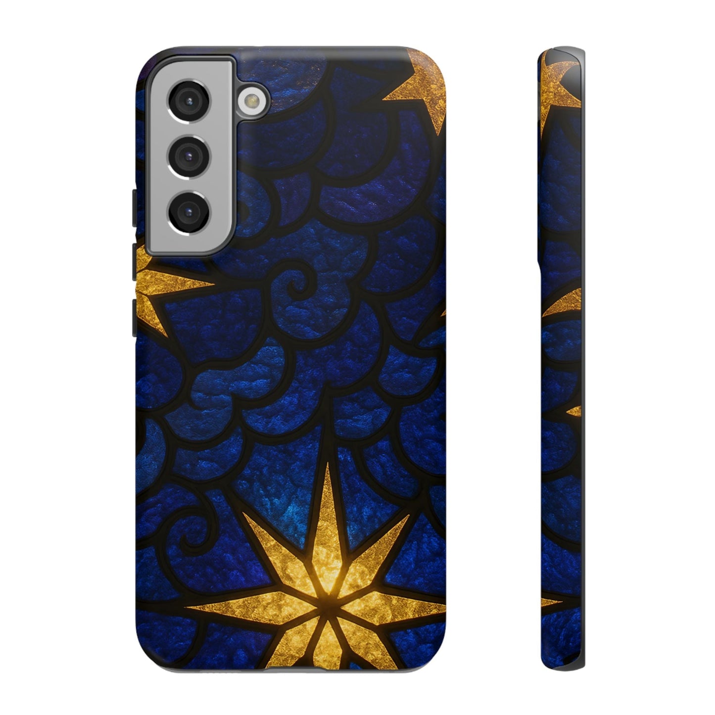 Golden Star Samsung phone case with durable, impact-resistant design and vibrant blue and gold star pattern for Samsung Galaxy models