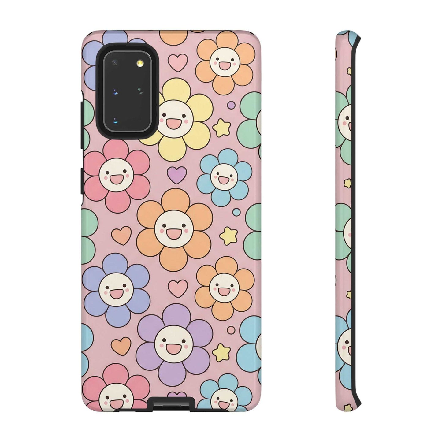 Happy Flower Samsung Phone Case with colorful smiling floral pattern and dual-layer protection