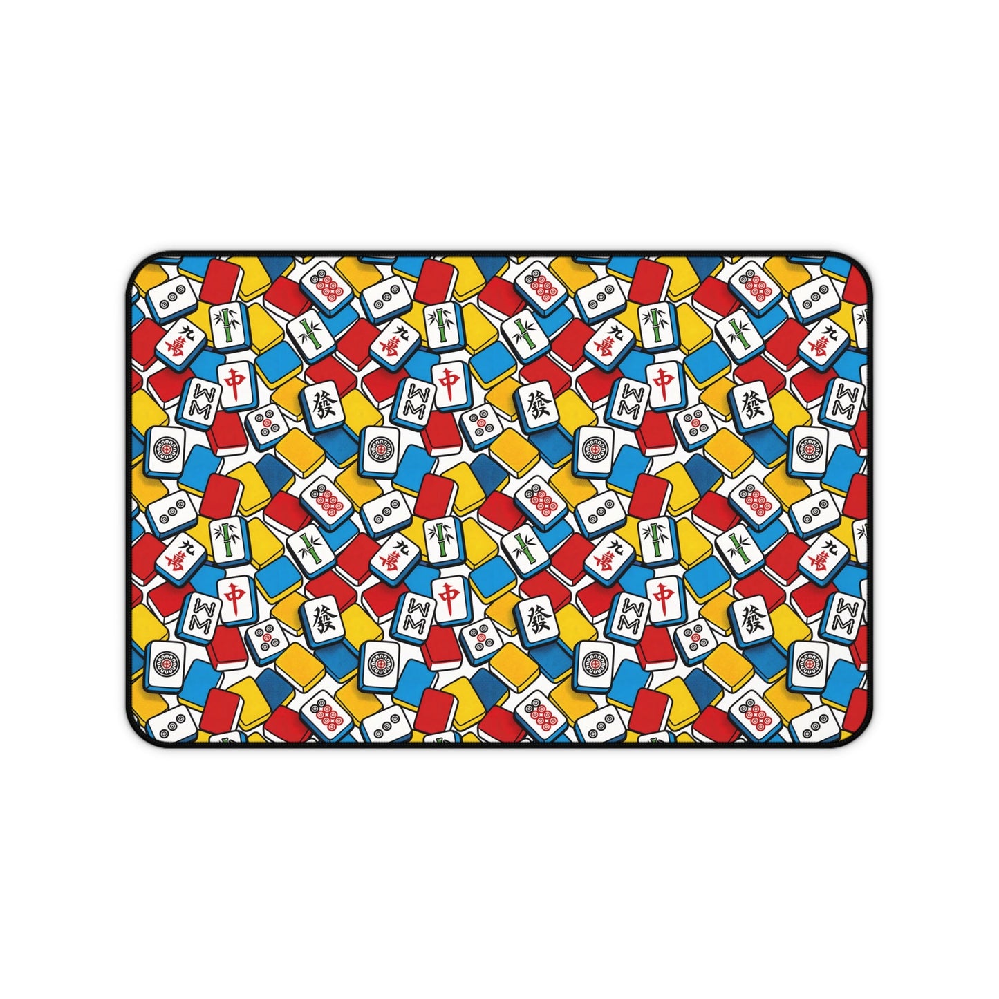 Vibrant Mahjong Desk Mat with colorful tile design on smooth neoprene surface
