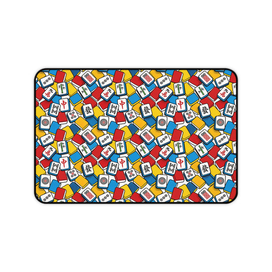 Vibrant Mahjong Desk Mat with colorful tile design on smooth neoprene surface