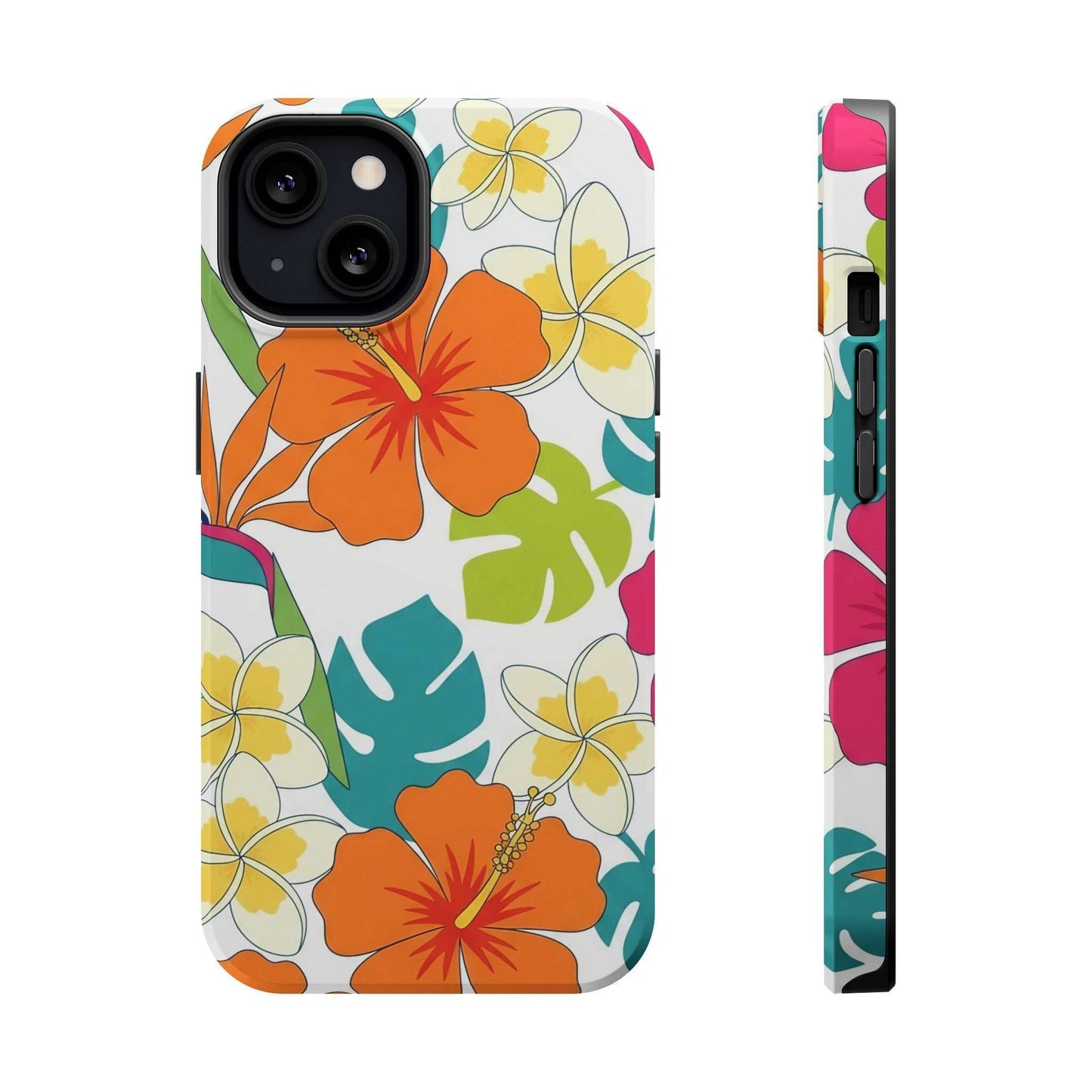 Floral iPhone case with vibrant orange and yellow blooms, dual-layer durable MagSafe cover for iPhone