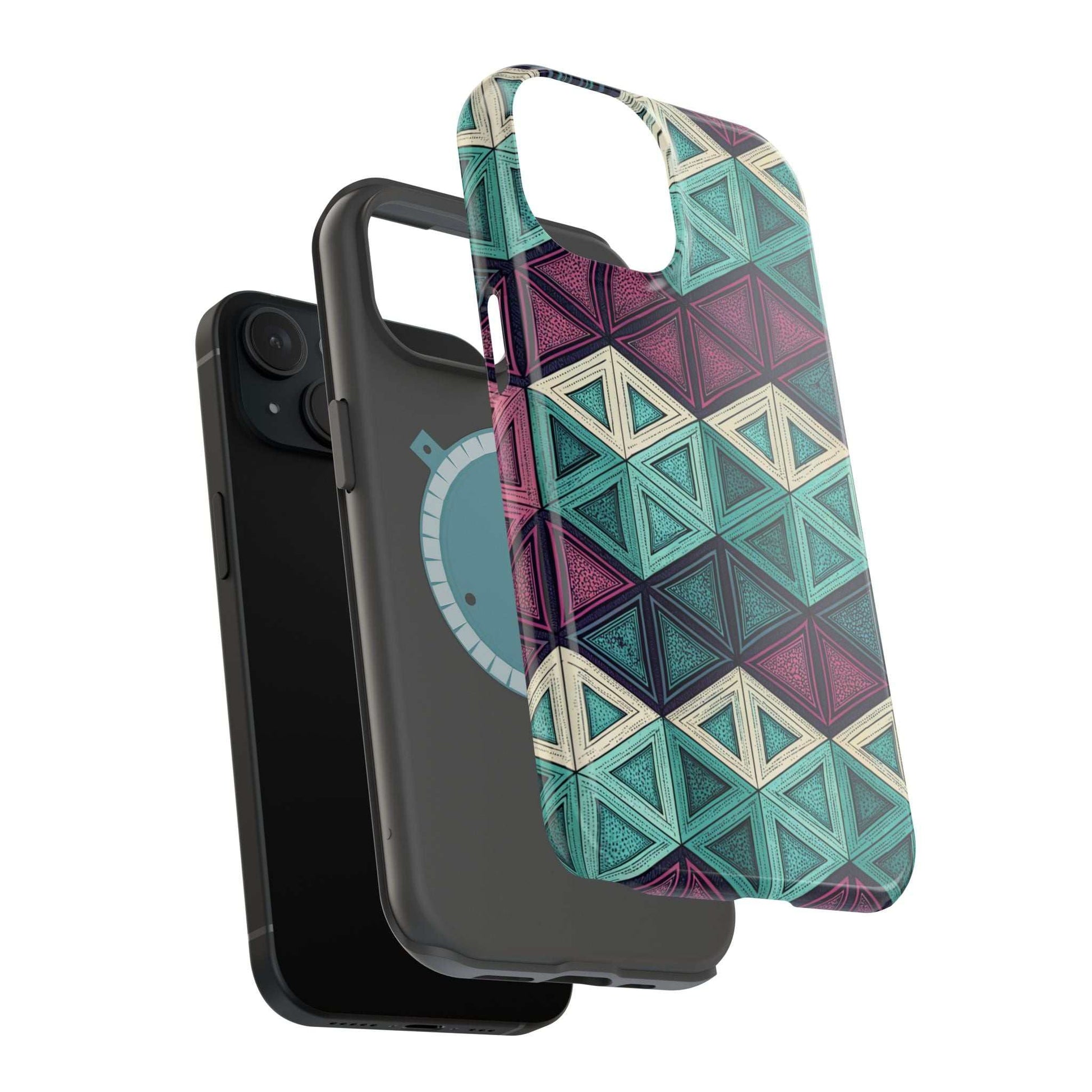 Purple and Teal Abstract magnetic iPhone tough case with geometric design and MagSafe compatibility