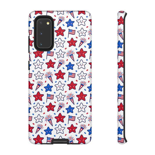 Kawaii 4th of July iPhone Case with pastel fireworks and patriotic design, shockproof and UV-resistant protective cover