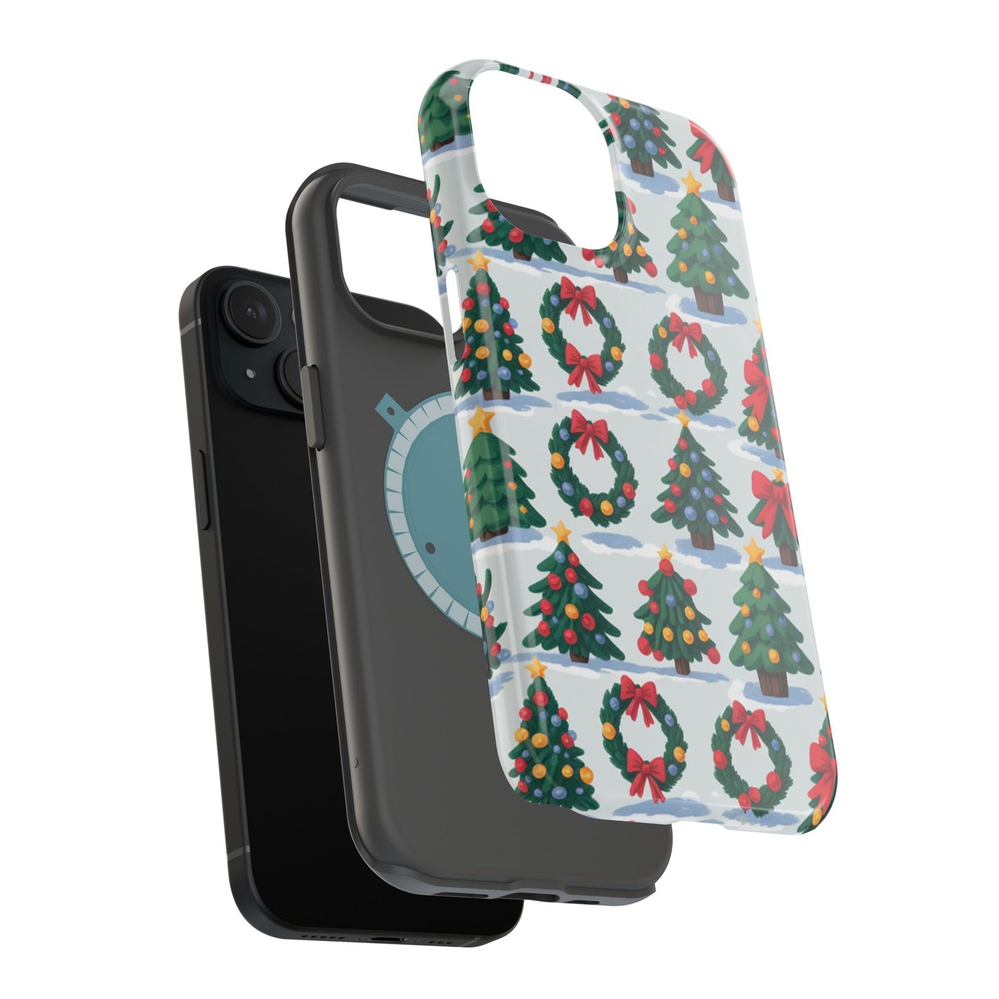 iPhone case with festive Holiday Tree and Wreath pattern for Christmas protection and style