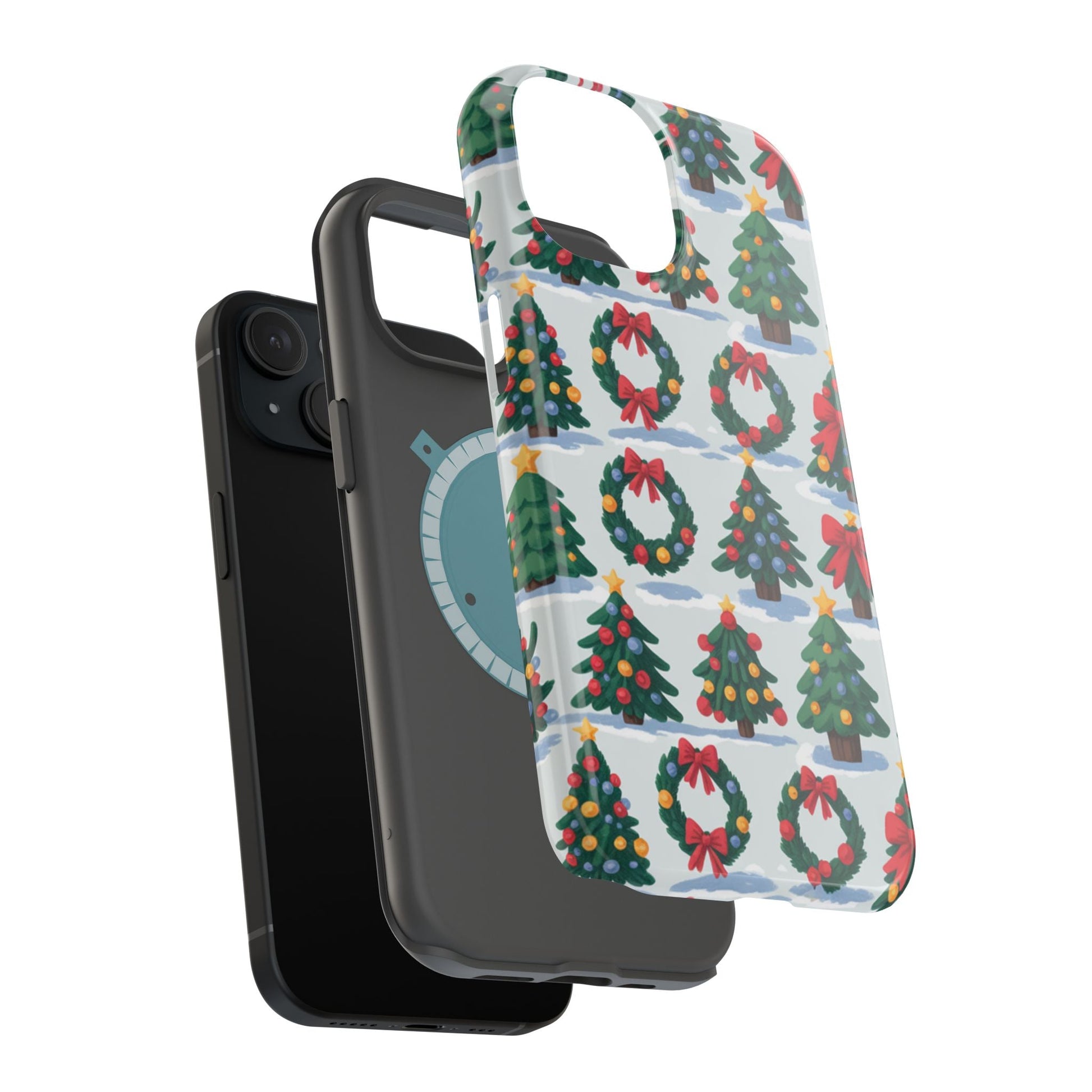 iPhone case with festive Holiday Tree and Wreath pattern for Christmas protection and style