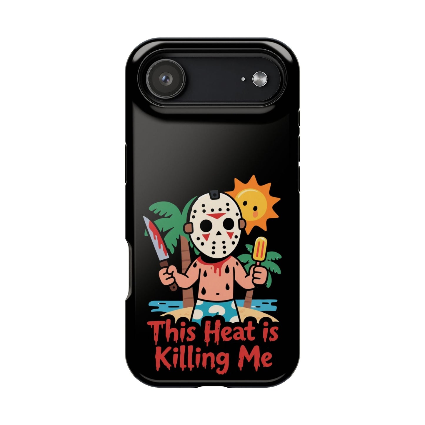 Summerween inspired tough iPhone case with "This Heat is Killing Me" humorous design and MagSafe compatibility