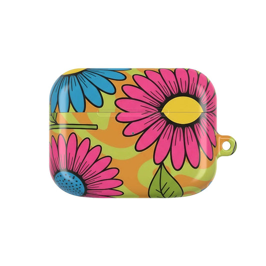 Love Child AirPod Case with colorful floral design, durable polycarbonate protection, and carabiner attachment