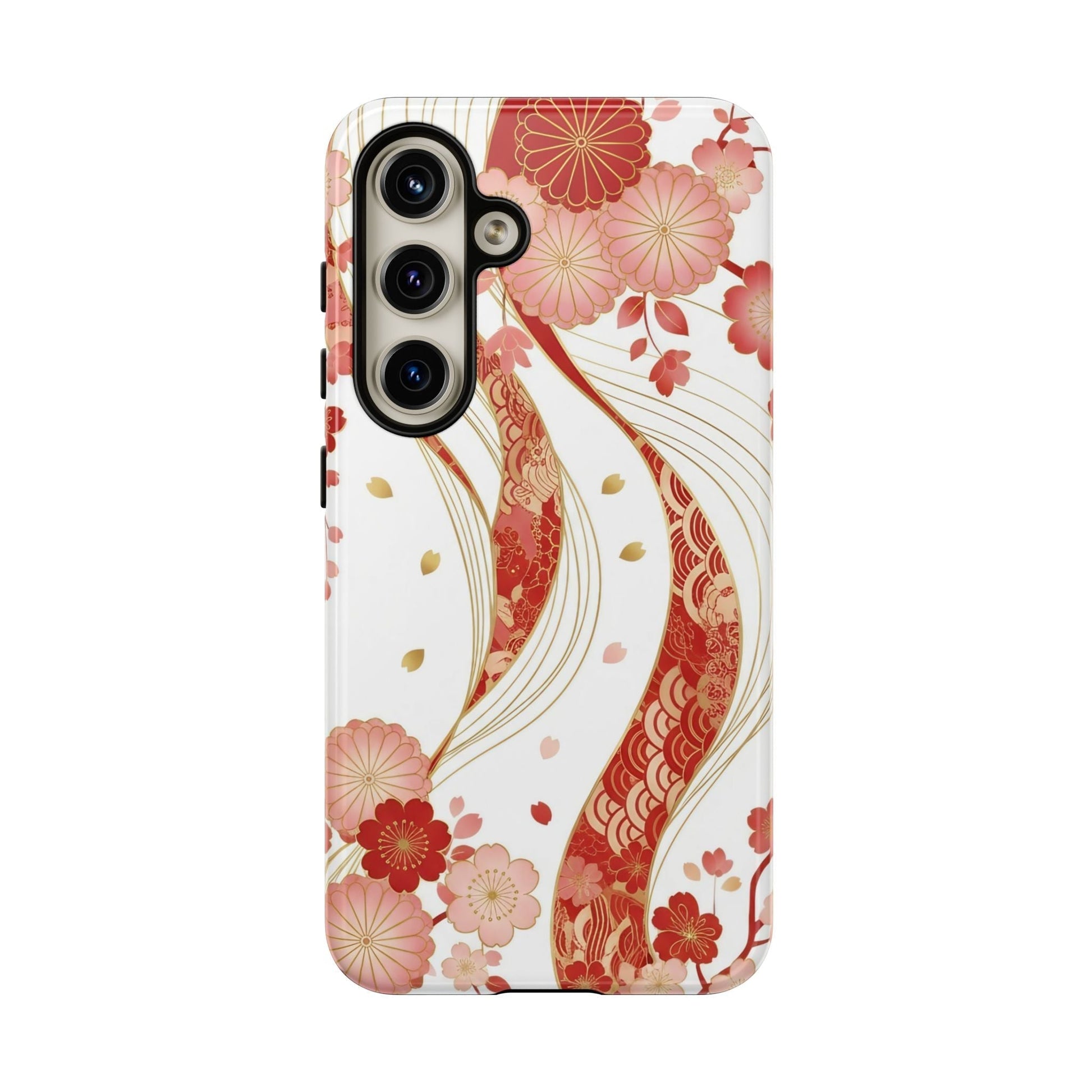 Red Golden Flower Phone Case with elegant red and gold floral design for Samsung phone protection