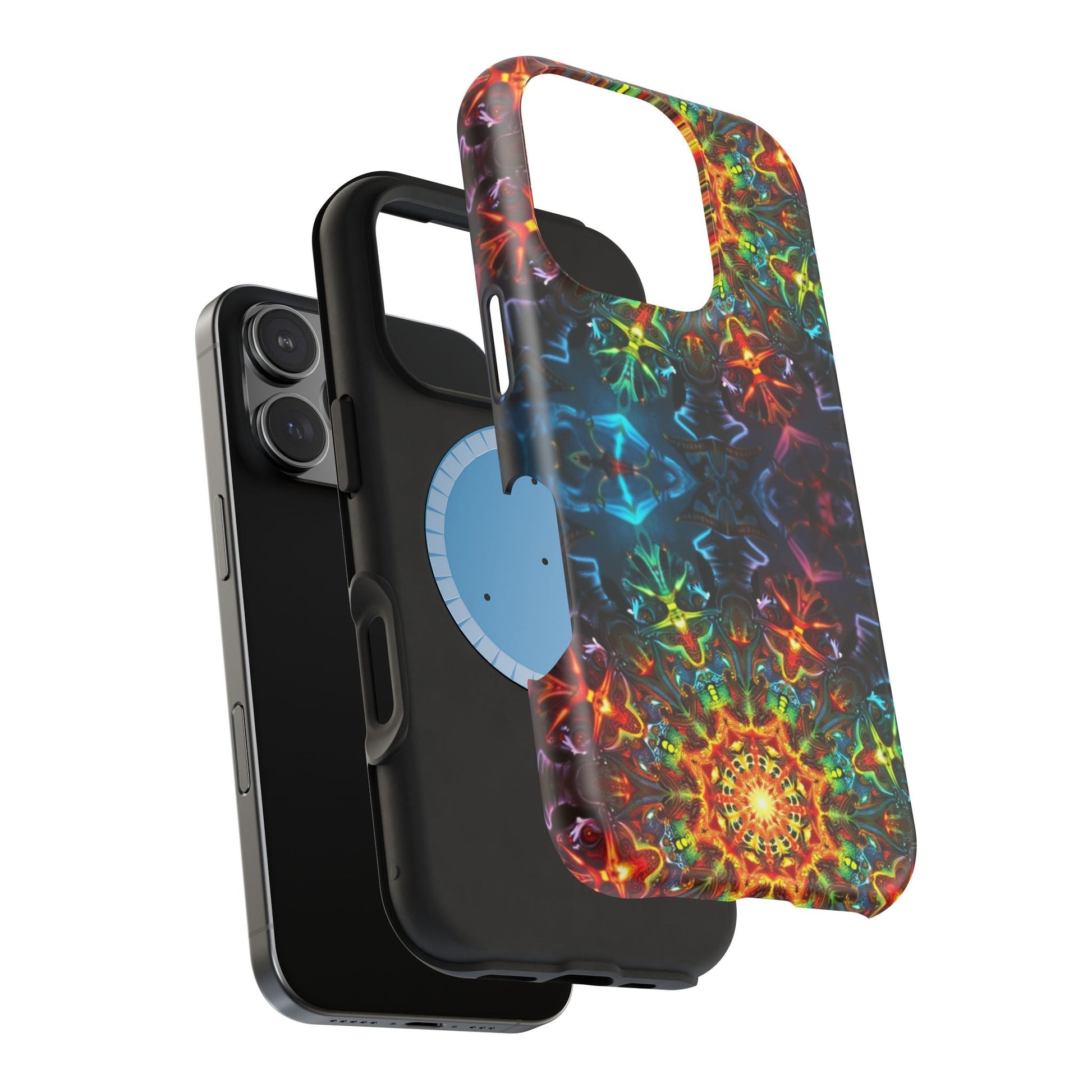 Abstract Kaleidoscope Design iPhone case with vibrant multicolor pattern and durable protective dual-layer build