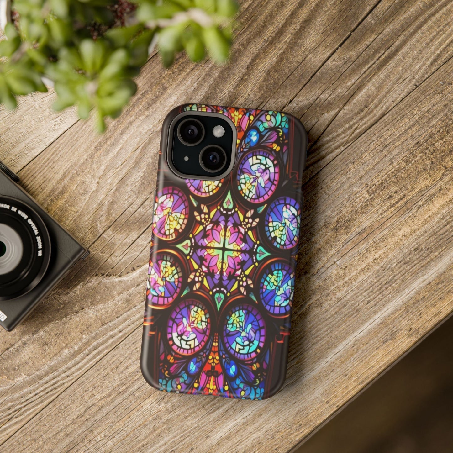 Colorful Hypnotic Stain Glass iPhone tough case with vibrant stained glass pattern and MagSafe compatibility
