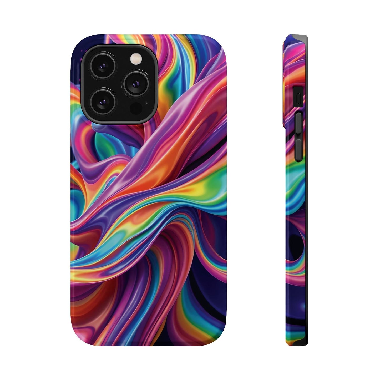 Colorful wrapping rainbow design iPhone tough case with durable dual-layer protection and MagSafe compatibility
