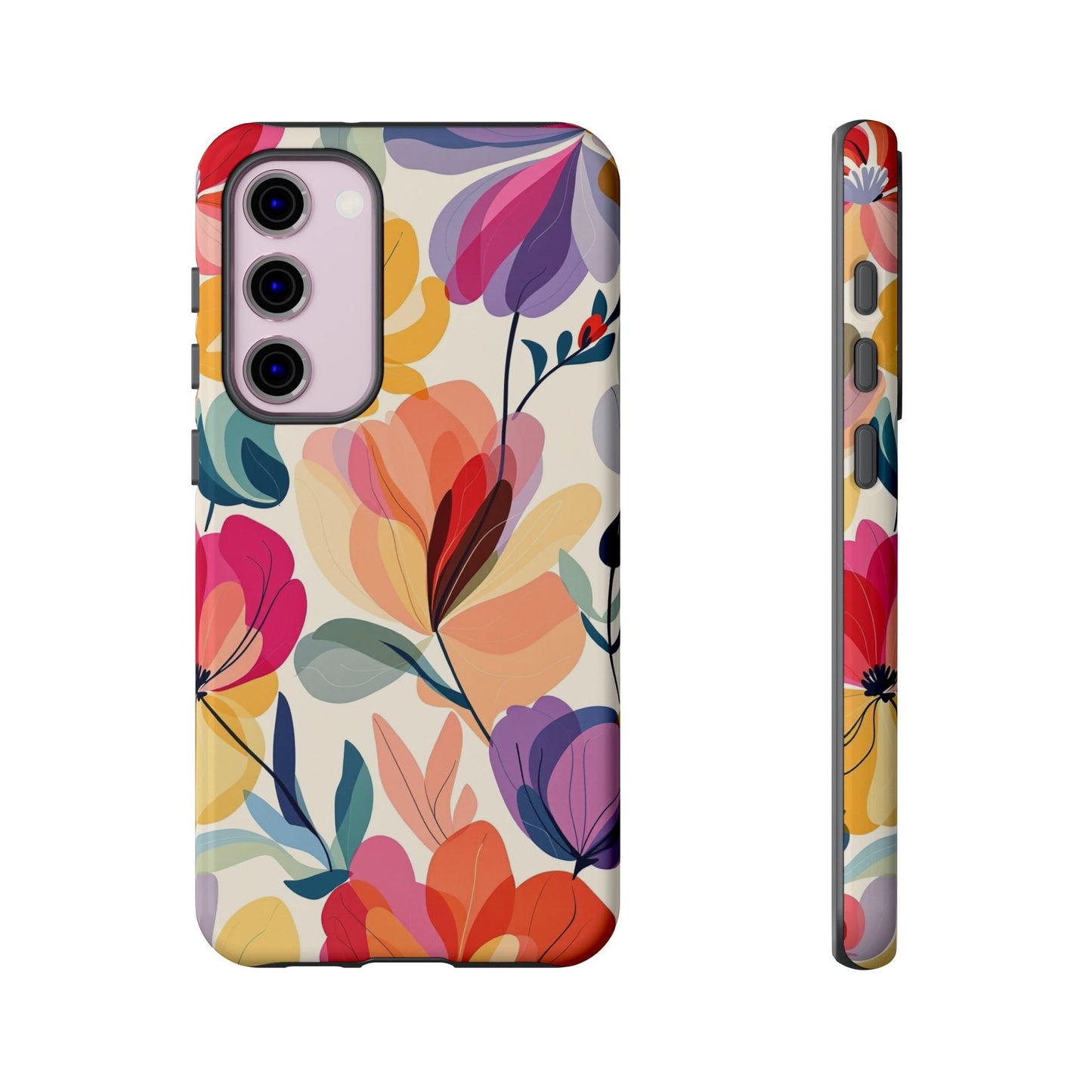 Samsung phone case with durable waterproof floral watercolor design and shock-absorbing protection