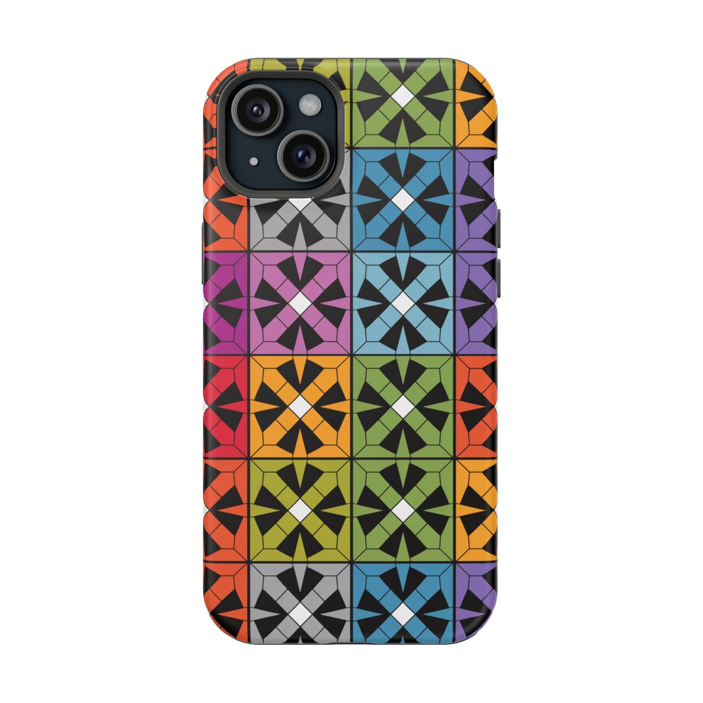 Rainbow Squares iPhone tough case with vibrant multicolor geometric pattern and durable protective design.