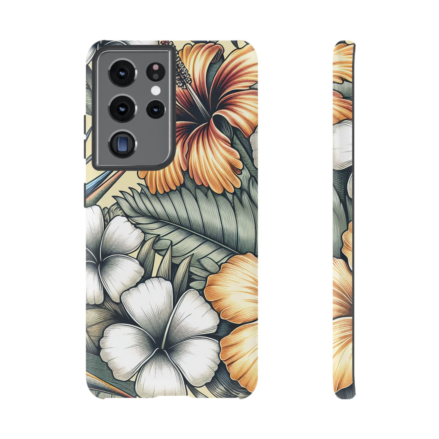 Golden Tropical Floral Design Samsung Phone Case