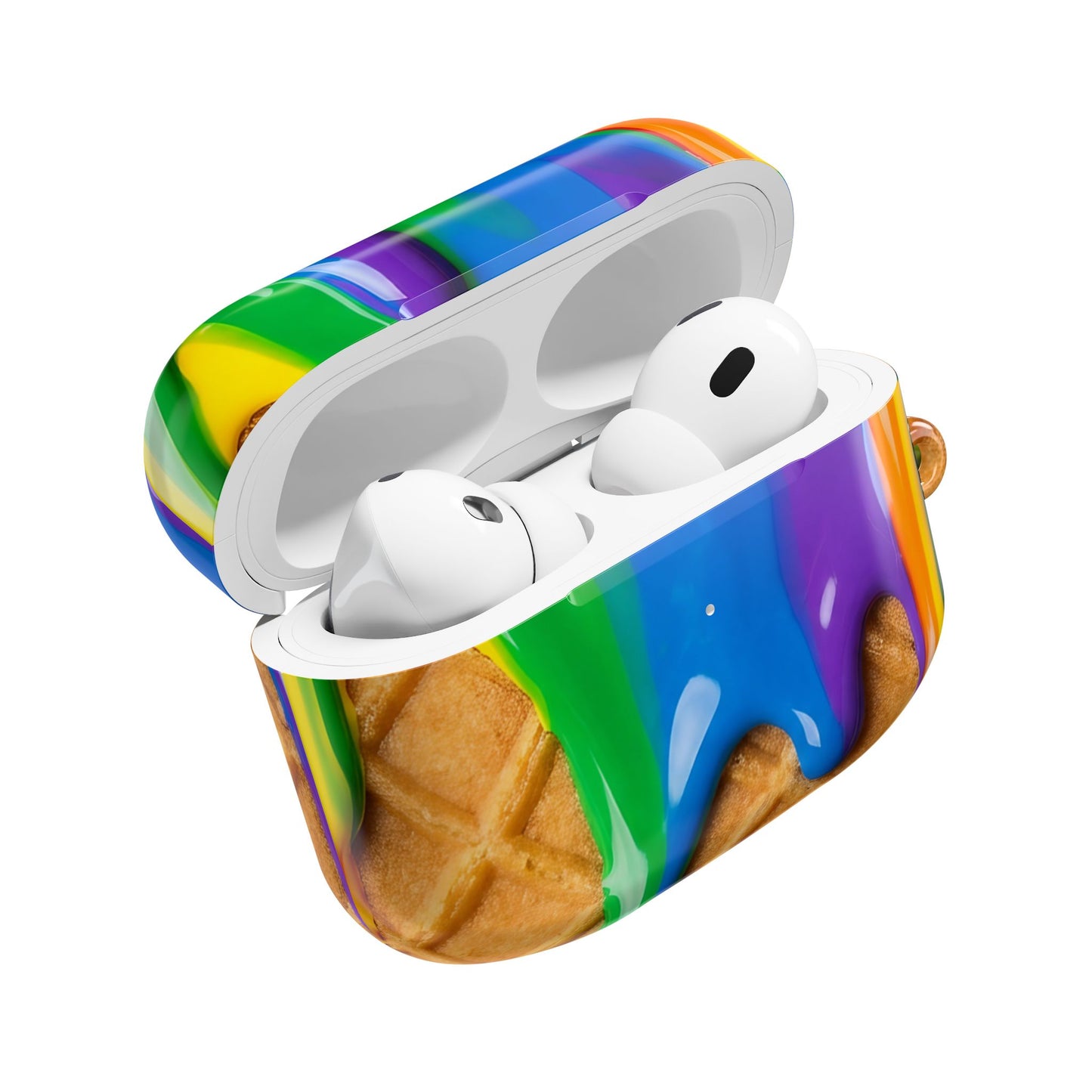 Rainbow Waffle Drip AirPods Case Protective Cover with Carabiner