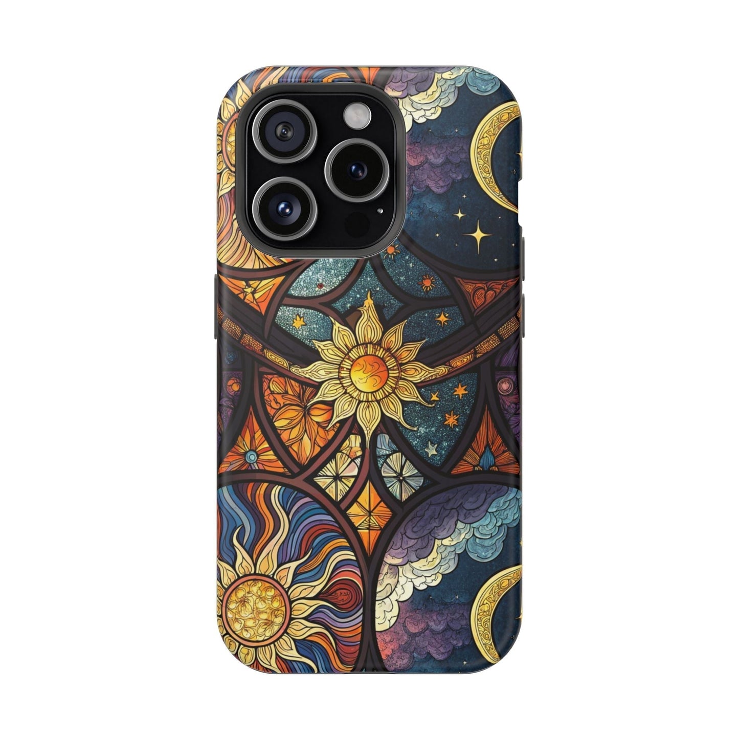 Sun and Moon iPhone case with celestial design, dual-layer protection, MagSafe compatible, matte or glossy finish
