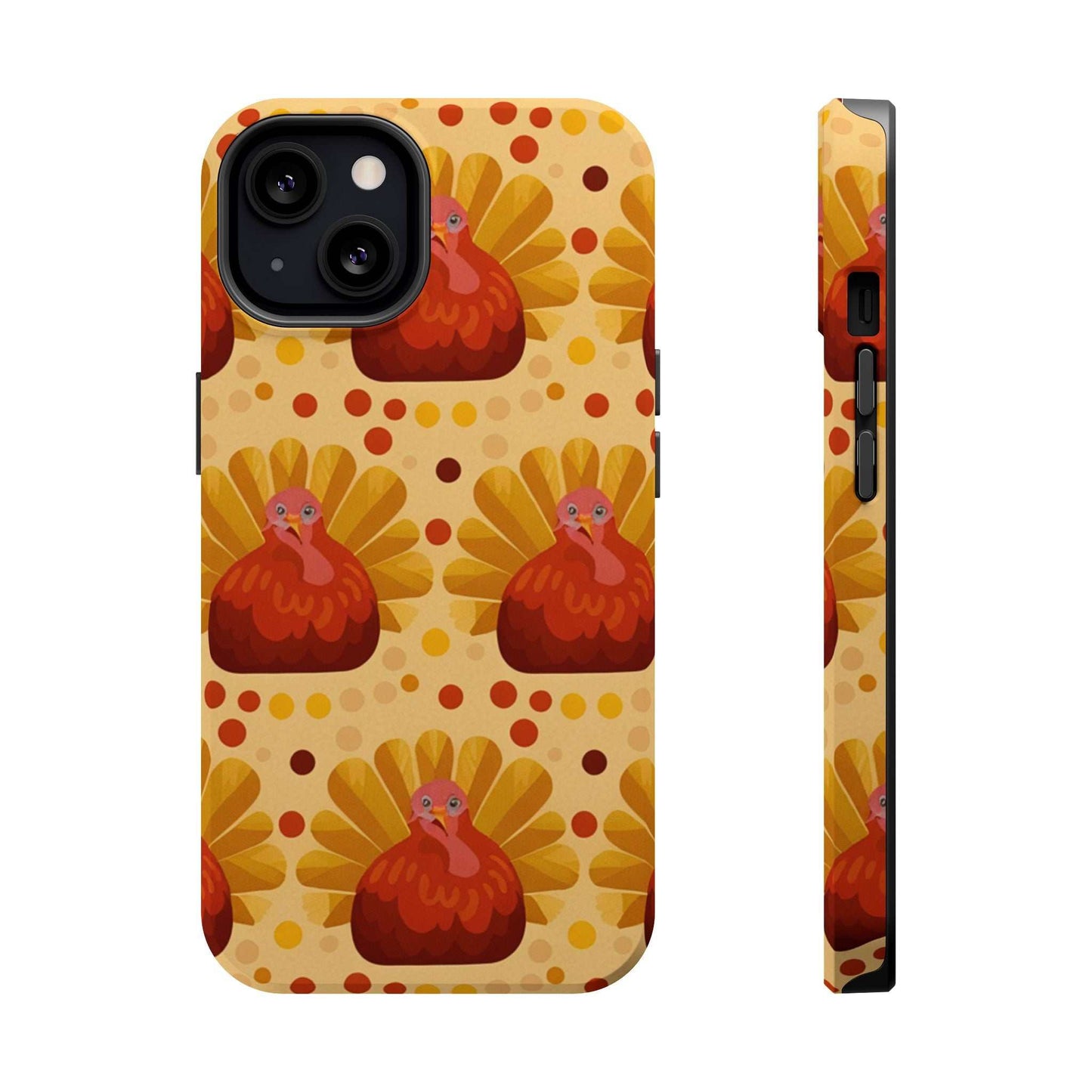 Turkey Celebration iPhone Case with festive turkey pattern, durable dual-layer protection, and MagSafe compatibility