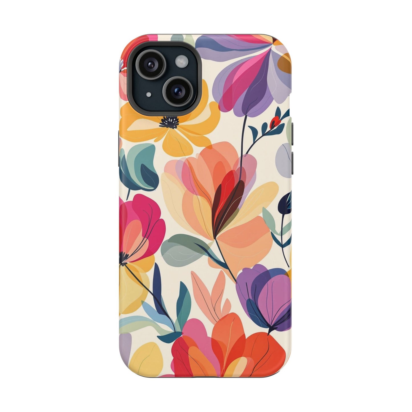 Watercolor floral iPhone case with vibrant colorful flower design and durable polycarbonate construction