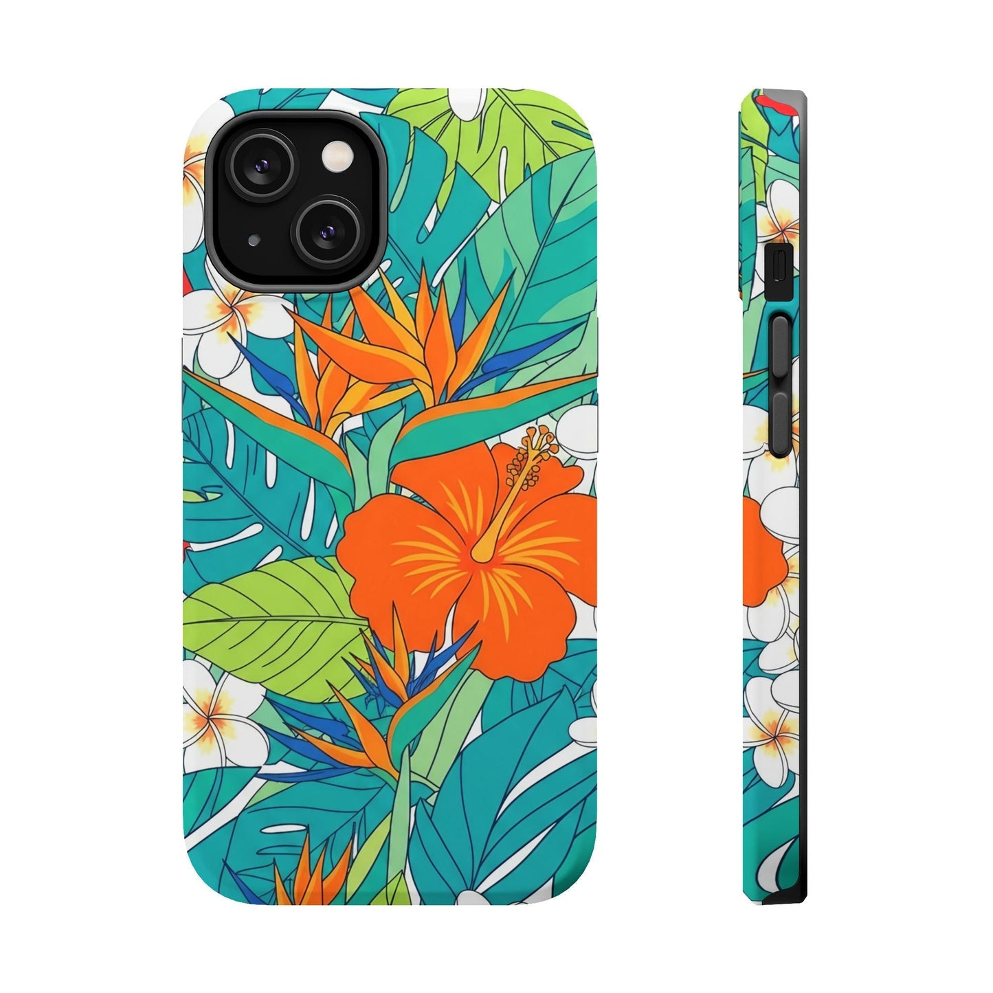 Vibrant Floral iPhone Case with colorful tropical flowers and durable polycarbonate protection, MagSafe compatible