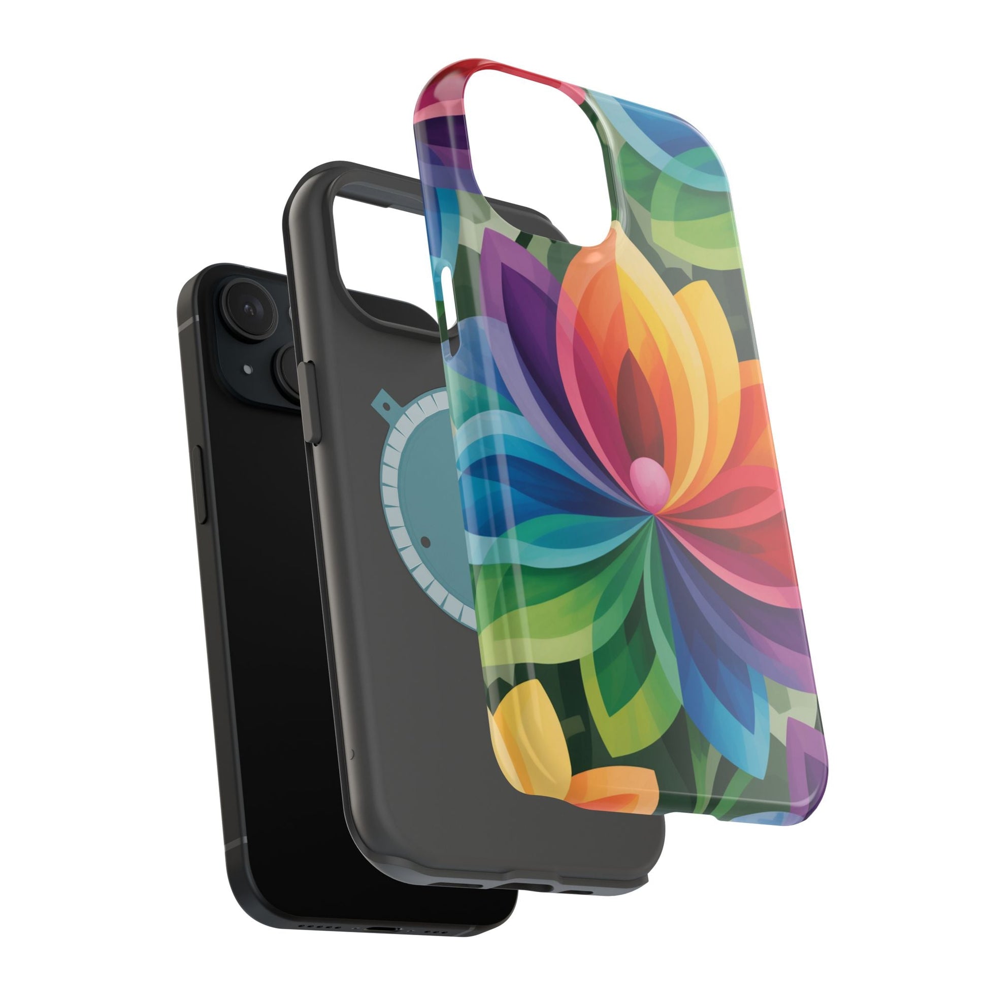 Colorful Rainbow Flower iPhone Case with magnetic tough dual-layer protection and vibrant full-wrap print