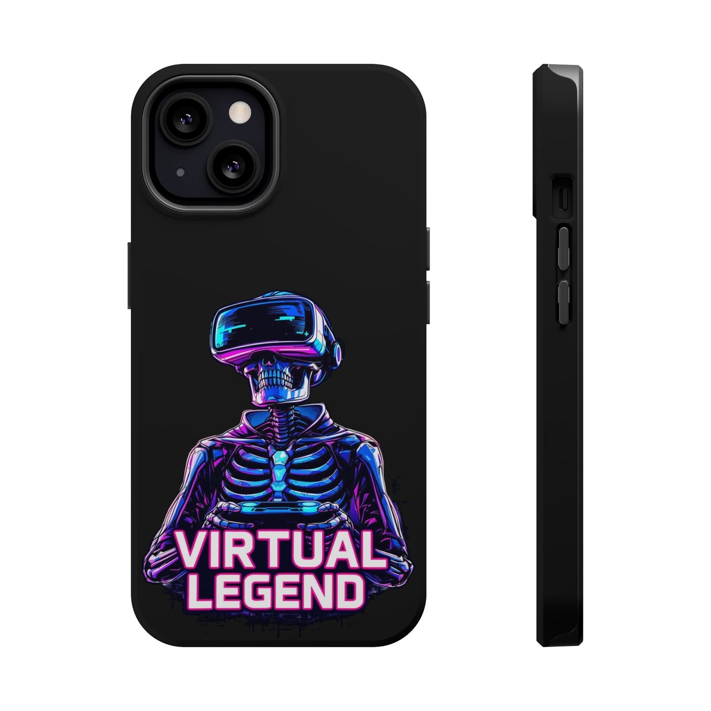Virtual Legend Gamer iPhone tough case with vibrant skeleton VR design, durable dual-layer protection, and MagSafe compatibility.