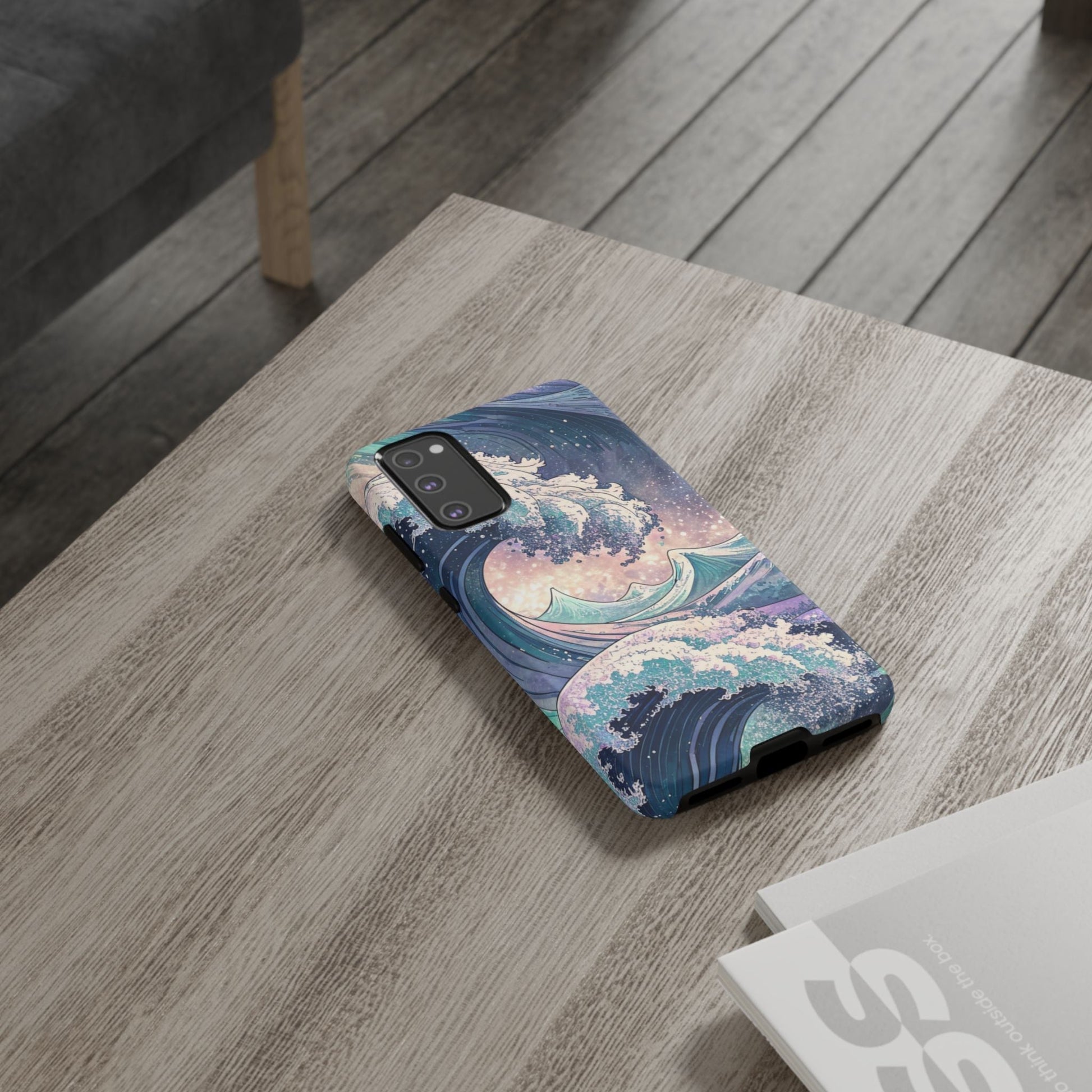 Durable Samsung phone case with crashing waves beach-inspired design and full ink wrap for drop protection