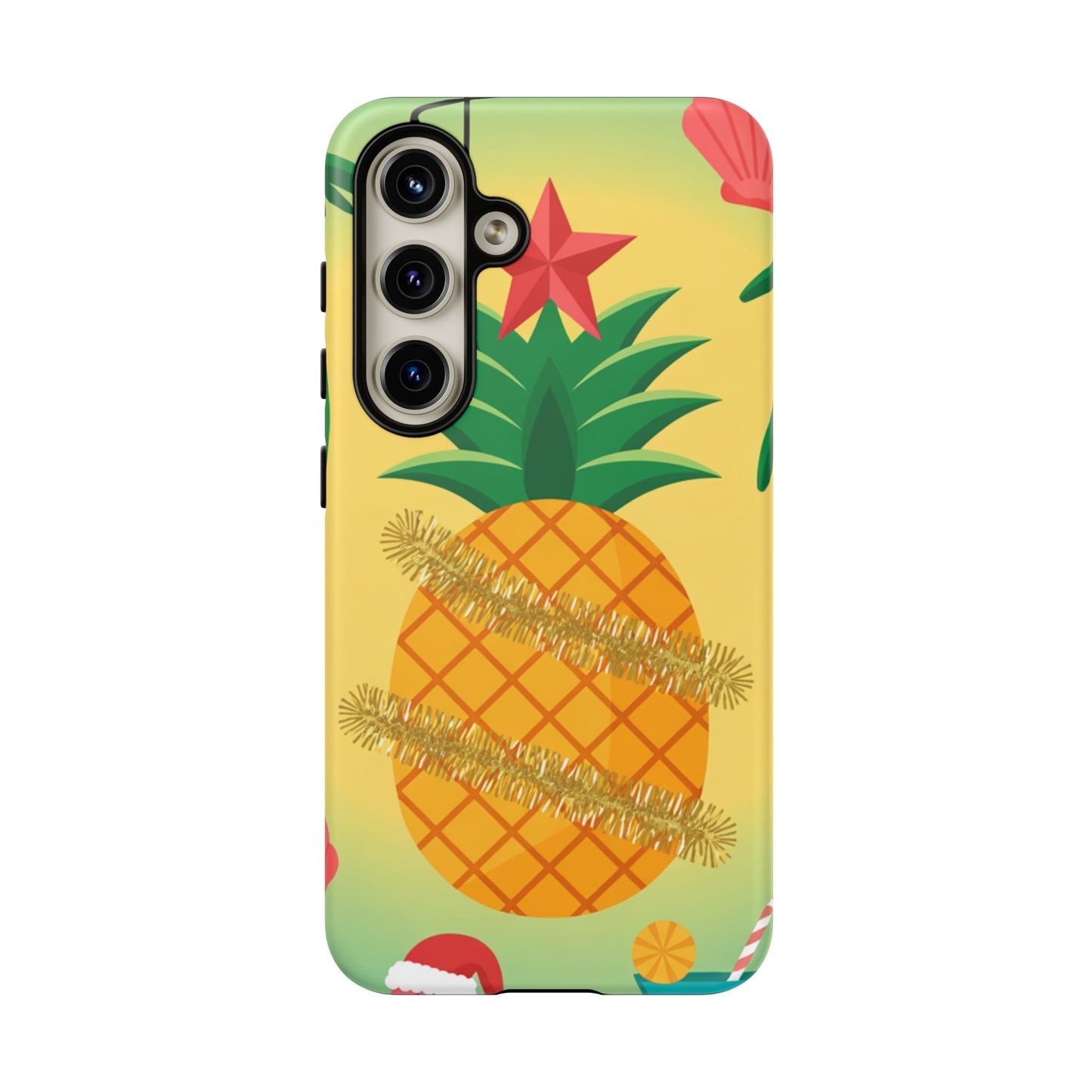 Samsung Christmas Pineapple phone case with festive 3D pineapple design, durable TPU protection, and wireless charging support