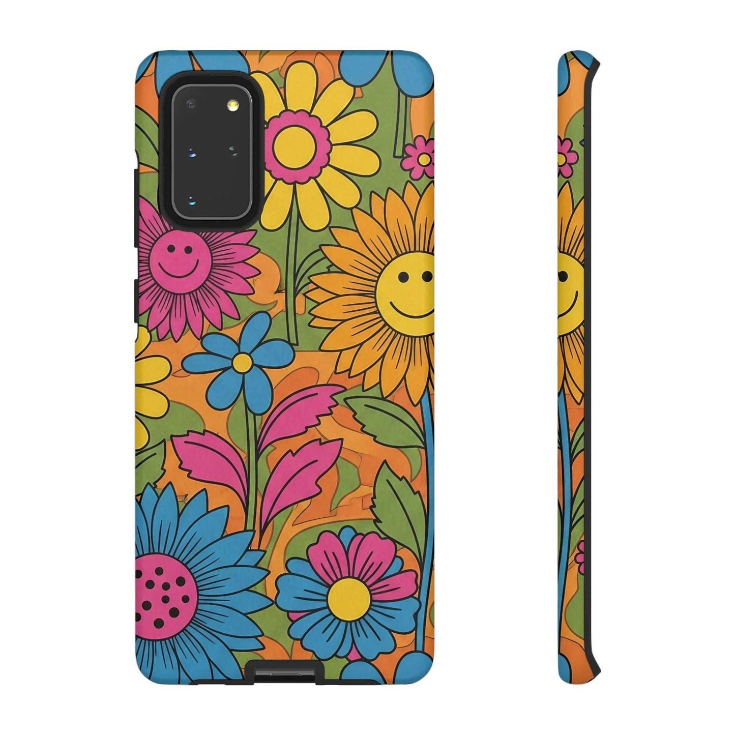 Colorful retro flower power Samsung Phone Case with impact-resistant protection and full coverage wrap design