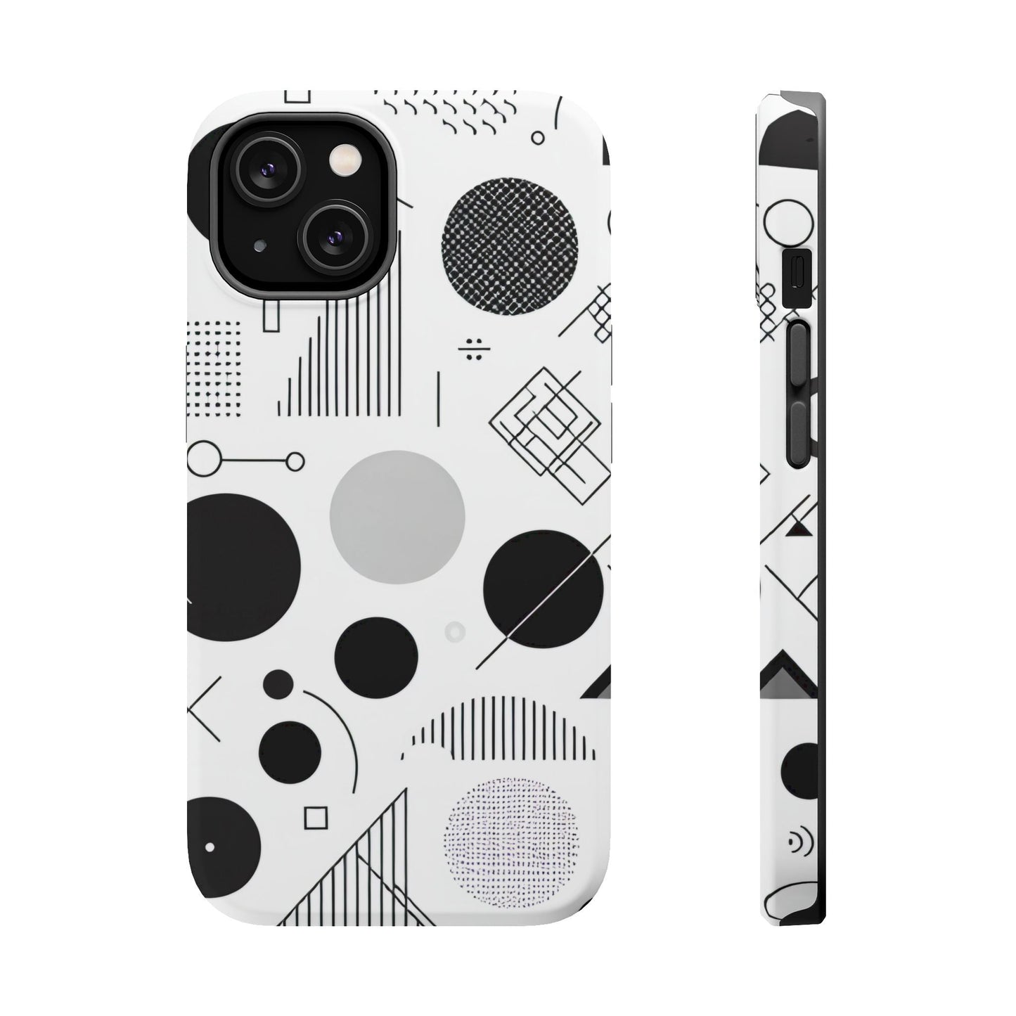Black and White Abstract Art iPhone case with modern geometric design and protective dual-layer construction