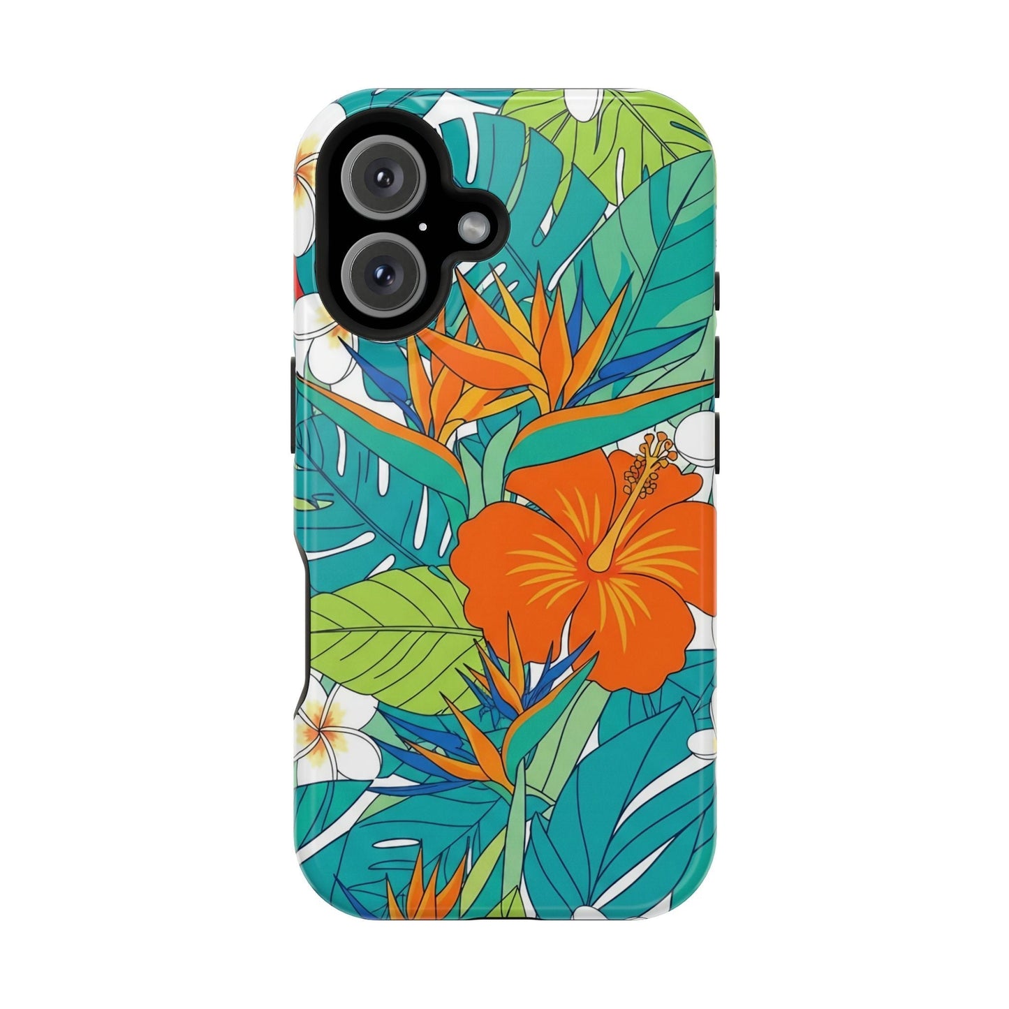 Vibrant floral iPhone case with tropical flower design and durable polycarbonate protection