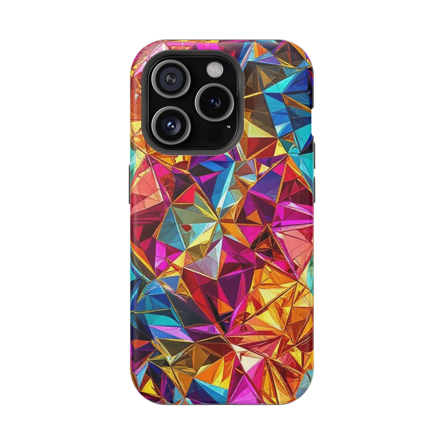 Rainbow Foil iPhone Tough Case with vibrant geometric design and MagSafe compatibility