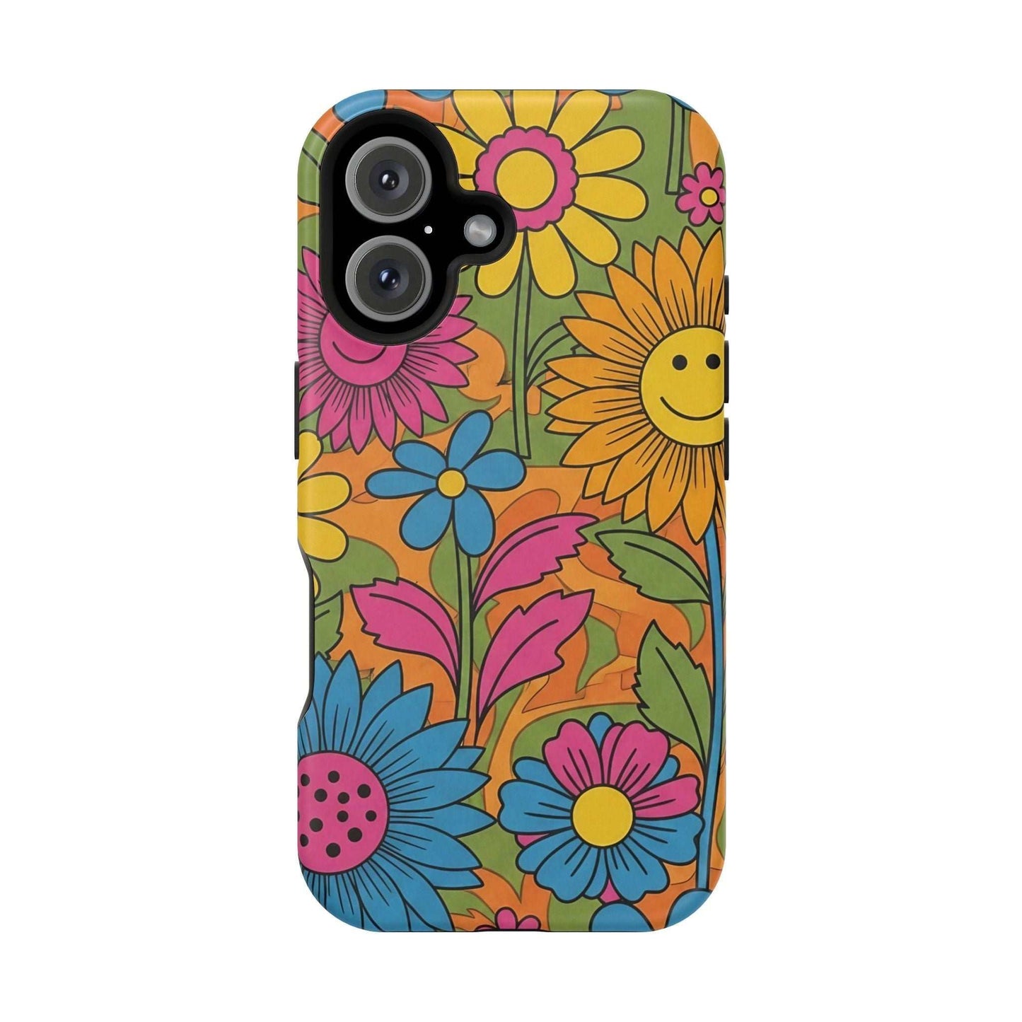 Flower Power iPhone Tough Case with colorful flower design and durable polycarbonate construction