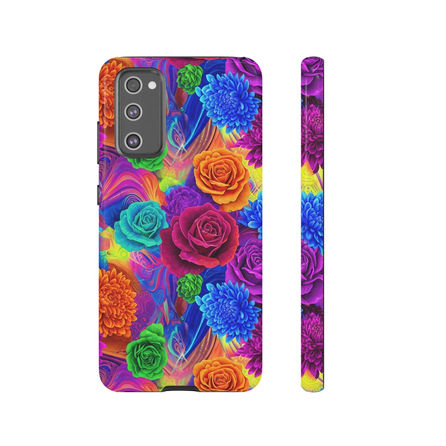 Vibrant Floral Samsung Phone Case with colorful rose and chrysanthemum design, protective TPU silicone shock-absorbent cover for Samsung phones